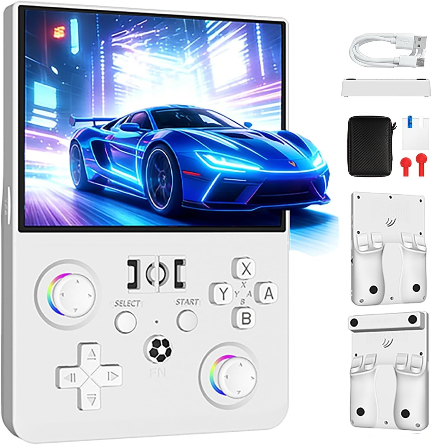 R36MAX 2 Retro Handheld Game Console, 4.5 Inch IPS HD Screen Inch, White