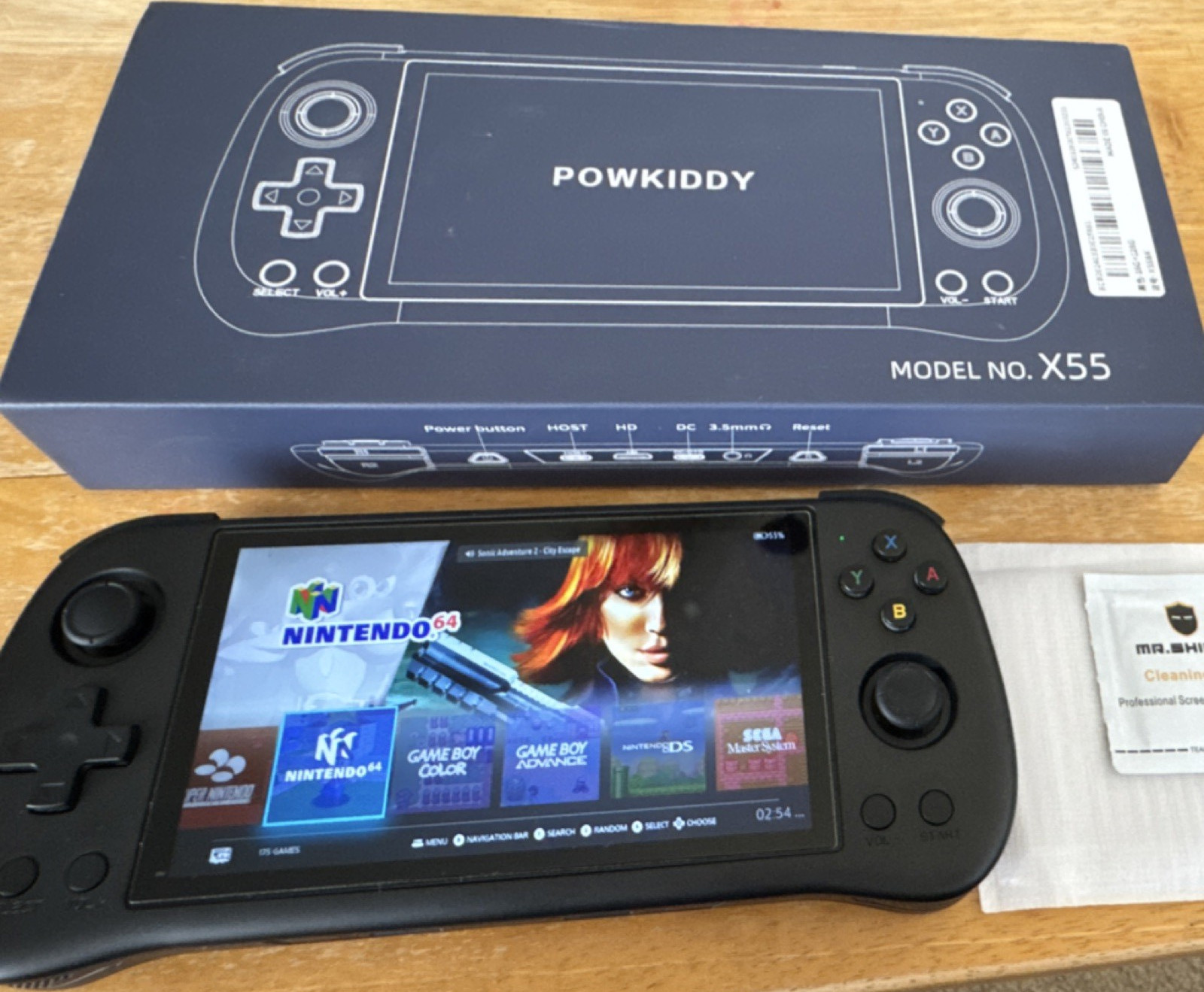 Powkiddy X55 Handheld Video Game Console Black Used w/ protector screen and case