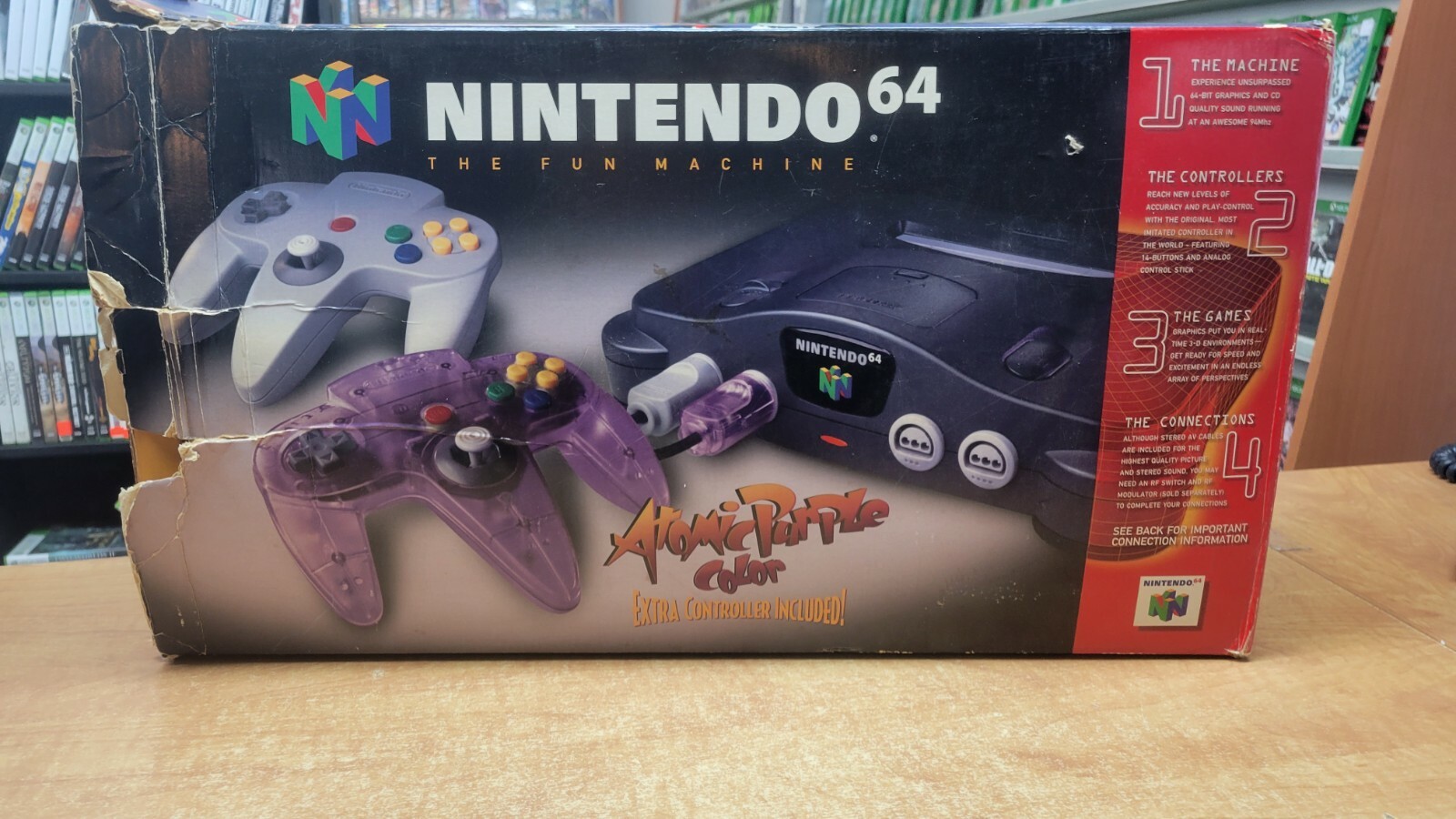 Nintendo 64 N64 Original Gray ConsoleIn Box Atomic Purple Tested & Working