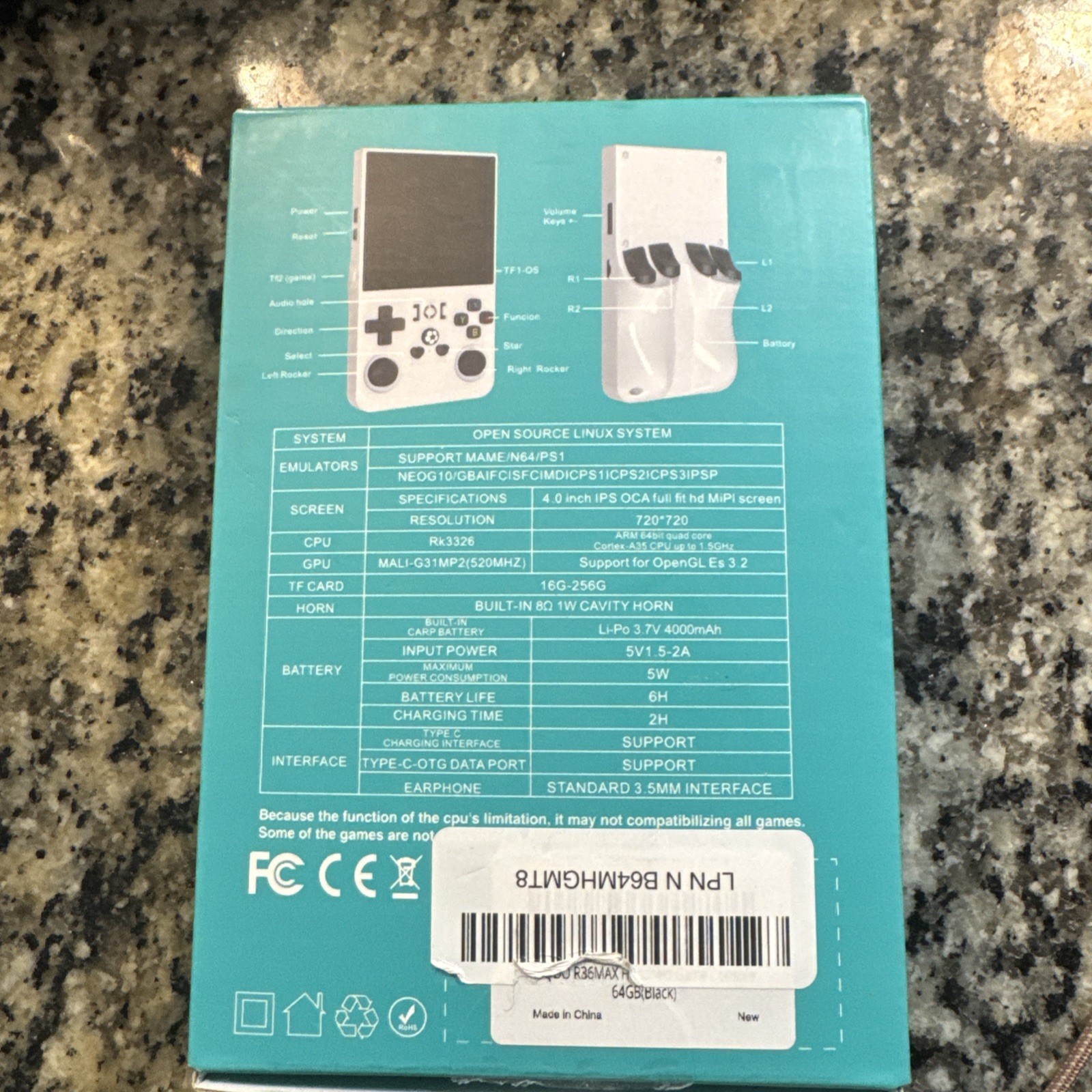 Open Source R36MAX 4000mAh Portable Rechargeable Handheld Retro Game Console