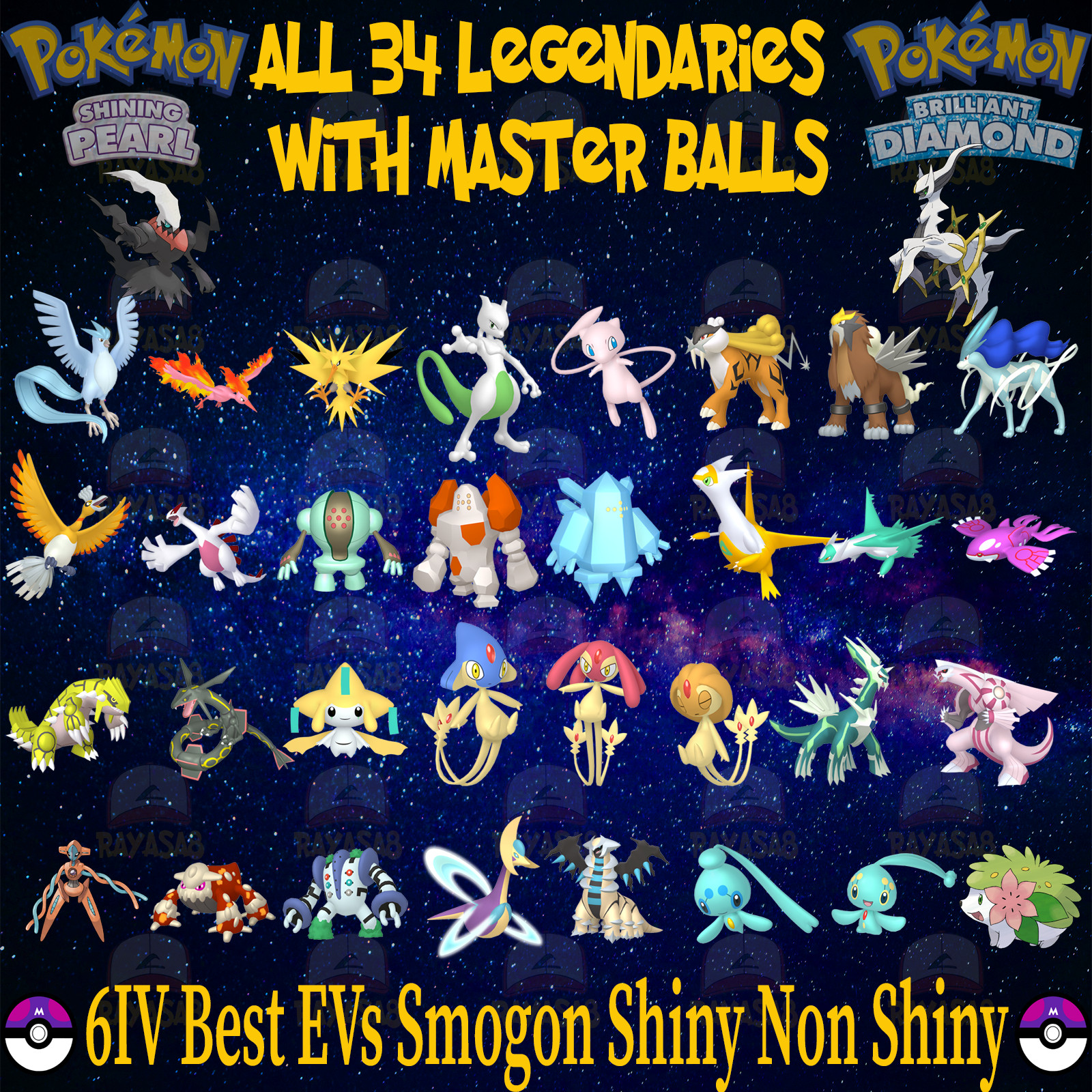 Legendary Pokemon Shiny All 34 Shining Pearl Brilliant Diamond + Master Balls