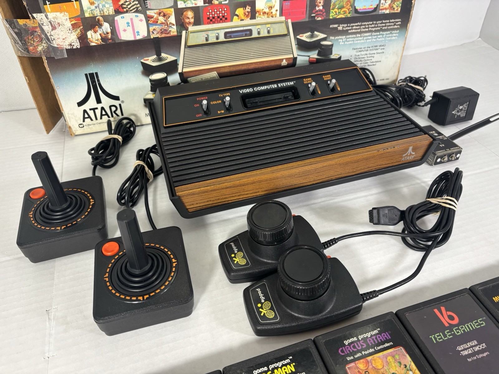 Atari 2600 Console CIB Complete In Box + 12 Games Pac-Man And More Tested READ