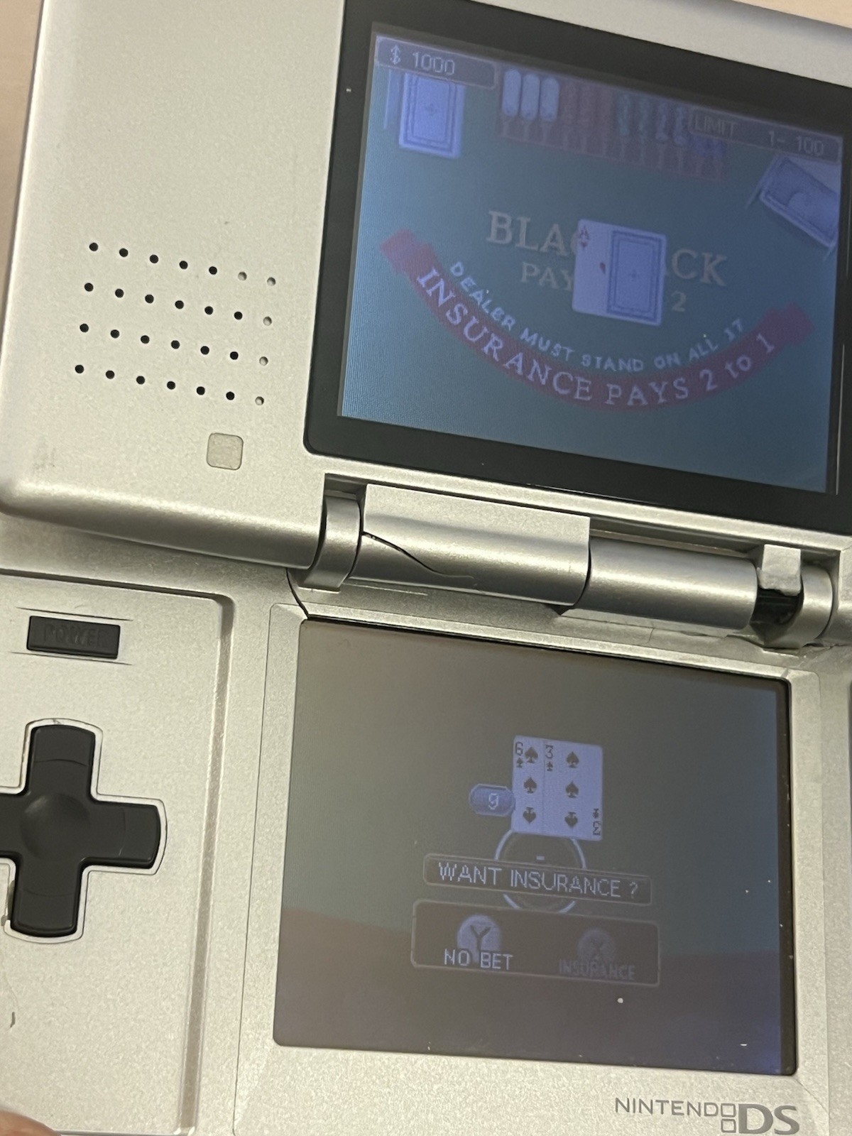 Nintendo DS NTR-001 Console Titanium Silver Tested Works Broken Hinge