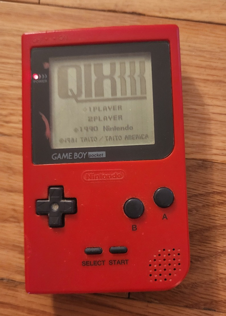 Nintendo Game Boy Pocket MGB-001 Red with Qix game – Tested & Working