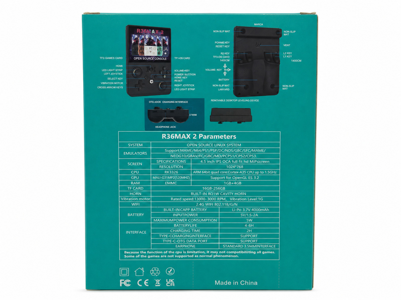 R36 Max 2 128GB Retro Handheld Game Console 4.5″ IPS WiFi Linux Portable Gaming