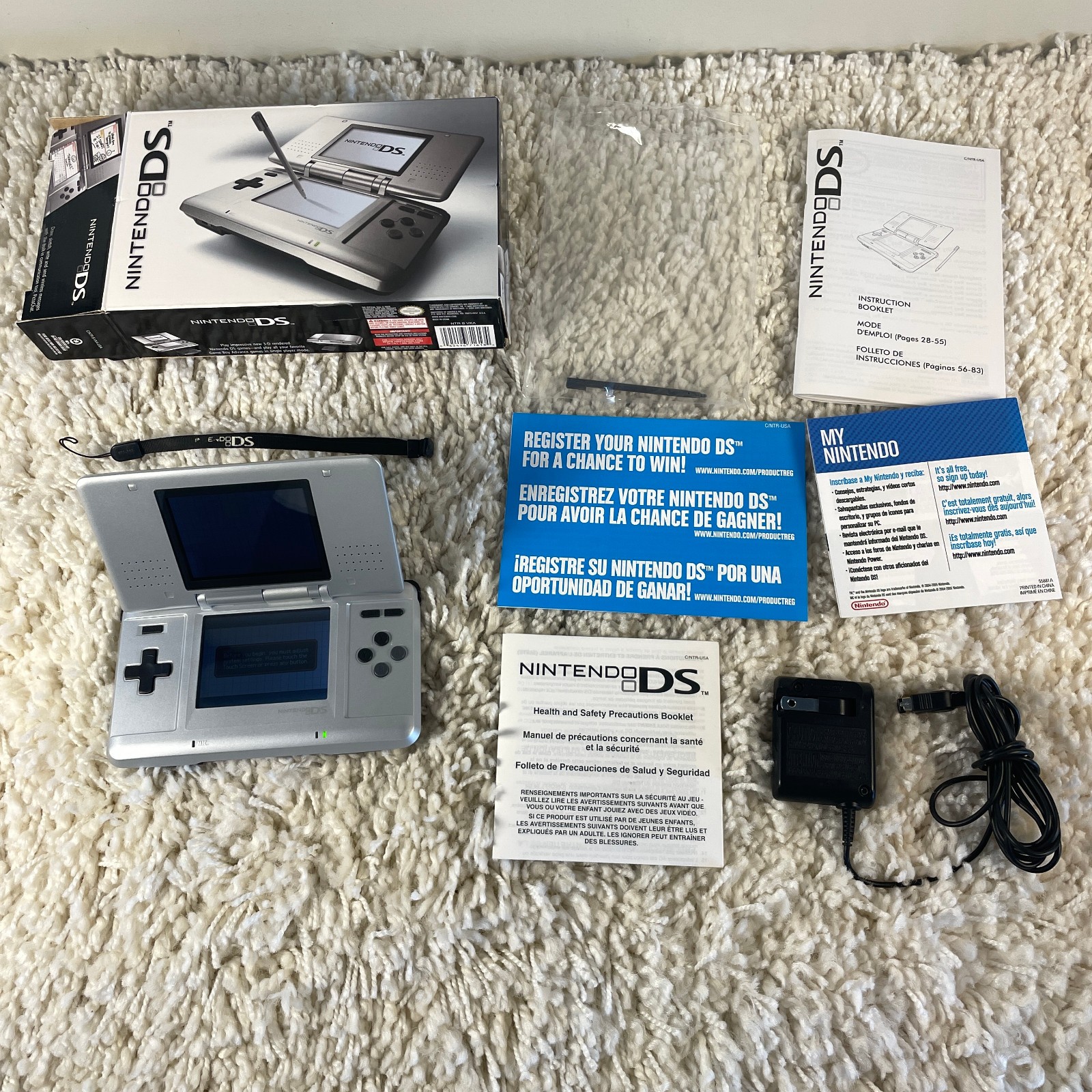 Nintendo DS Original NTR-001 Titanium Silver Handheld System Complete in Box CIB