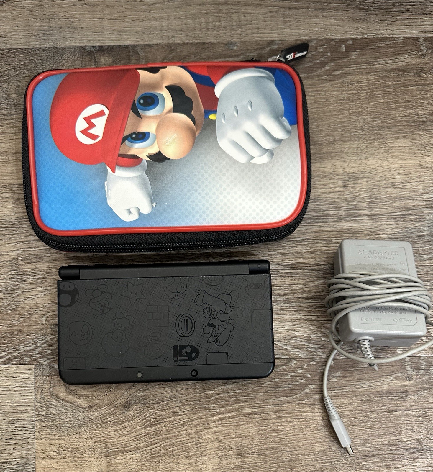 New Nintendo 3DS Black Mario Friday Console With Charger And Case No Stylus