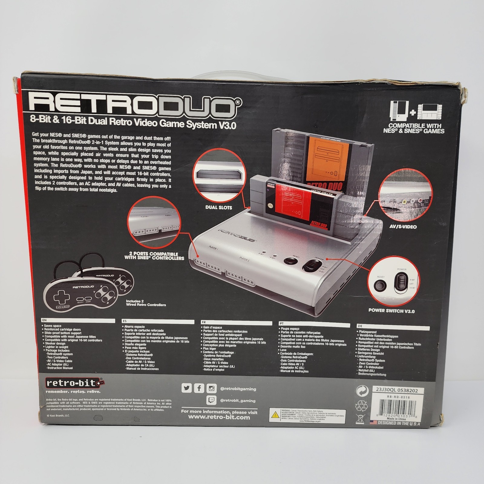 Retro-Bit Retro Duo 8-Bit & 16-Bit Dual Retro Video Game System V3.0
