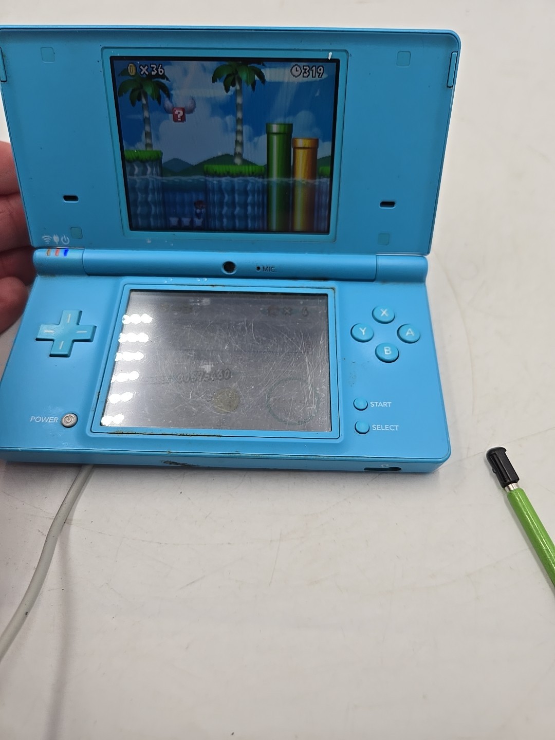 nintendo dsi console Blue Adapter & Pen With Super Mario Game Working