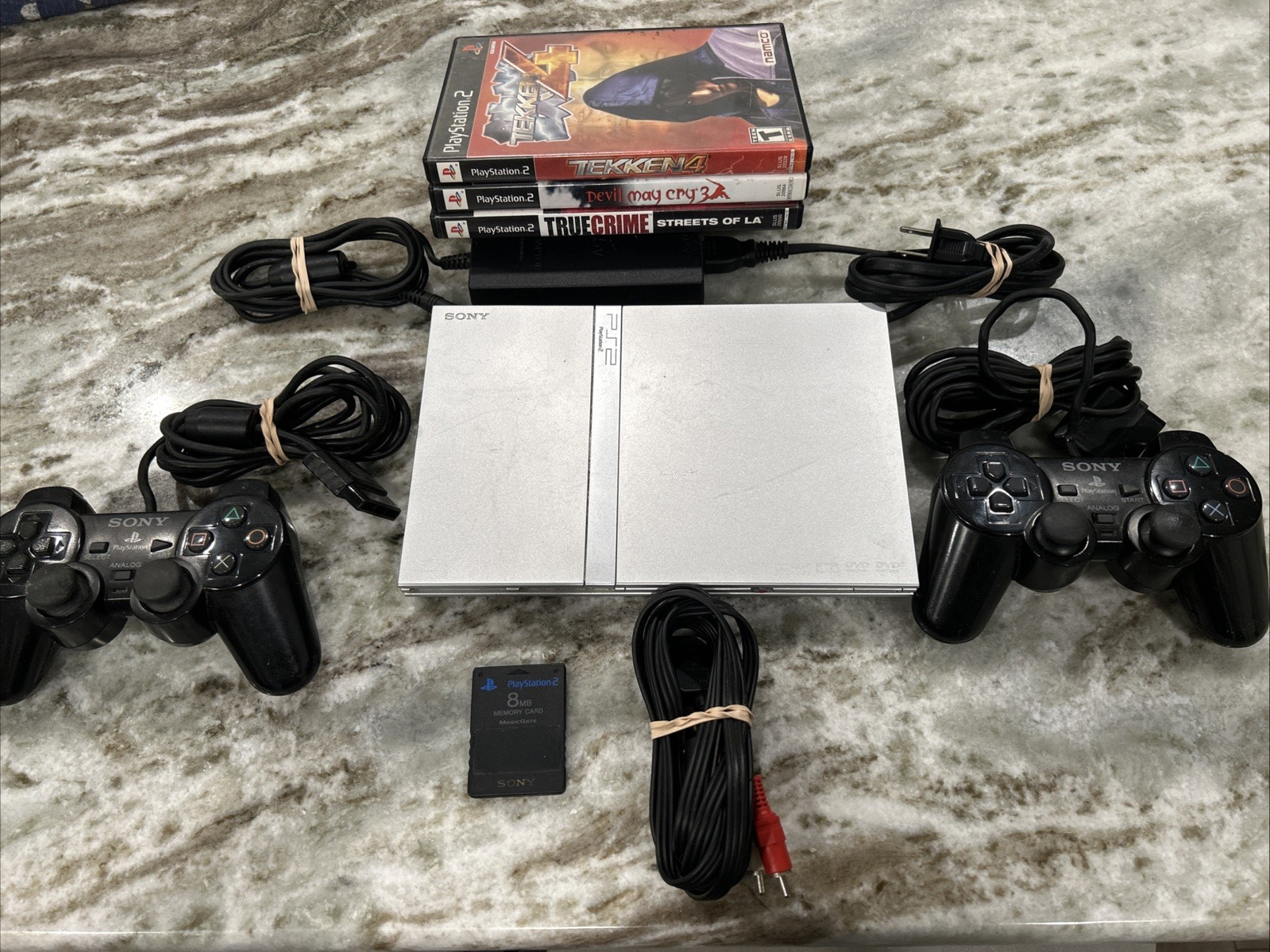 Sony PlayStation 2 PS2 Slim Bundel Silver Condole SCPH-77001 SEE PHOTOS