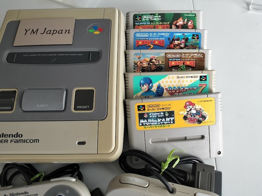 Nintendo Super Famicom Console Complete Set w/5 Games Tested Japan Used