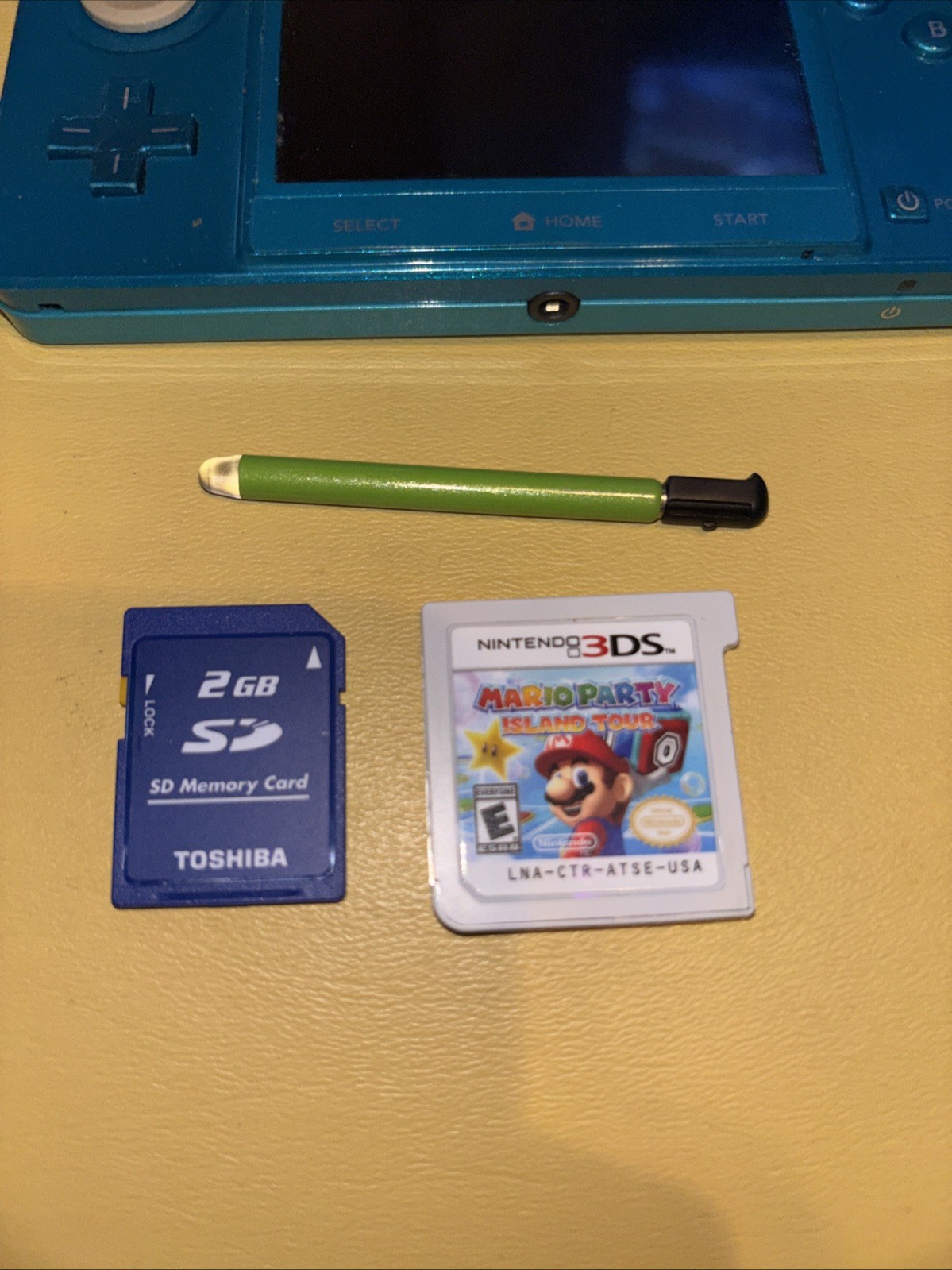 Nintendo 3DS Aqua Blue Console Bundle Mario Kart 7 Tao Charger Stylus Tested USA