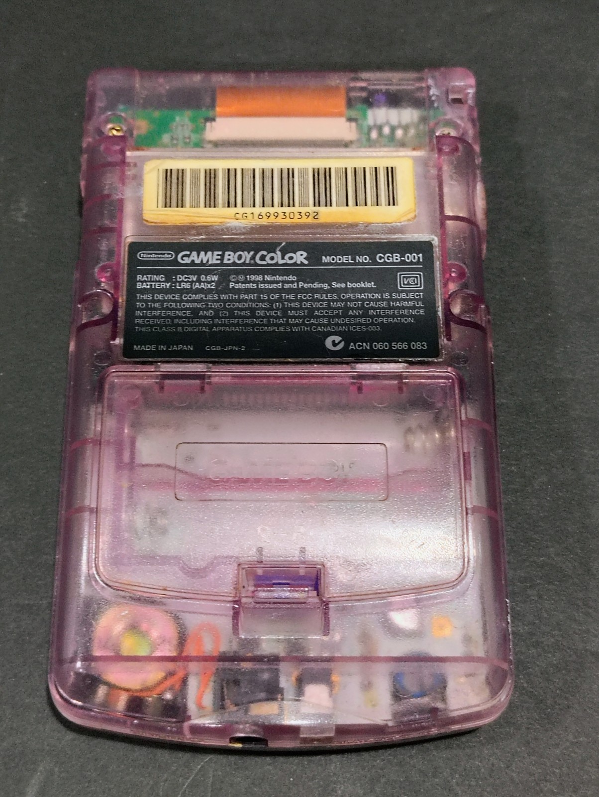 (B) Nintendo Game Boy Color Clear Purple Atomic System Only Tested And Working