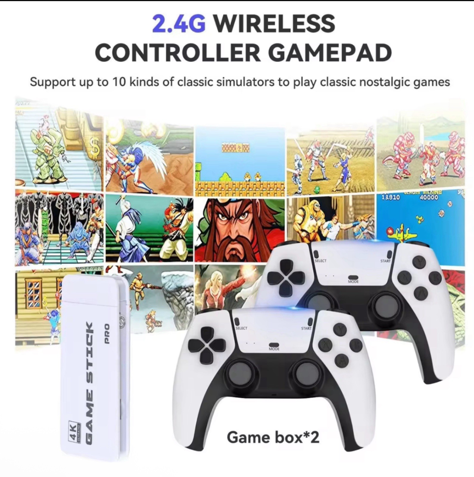 Retro Game Console 20000+ Games 4K HDMI Stick 2 Wireless Controllers Plug Play