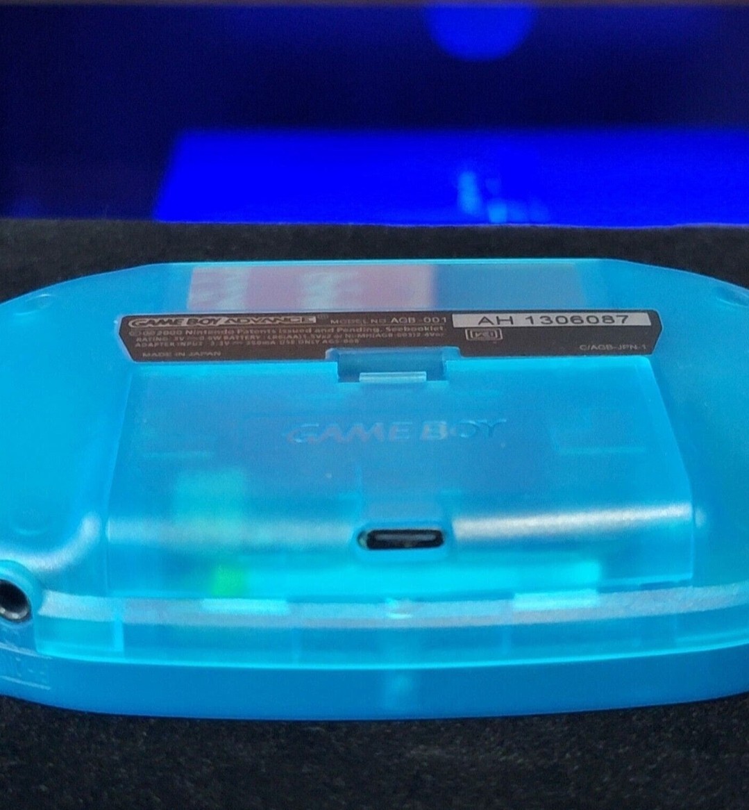 Clear Blue Game Boy Advance GBA iPS LCD USB-C 1800 mAh Rechargeable Battery