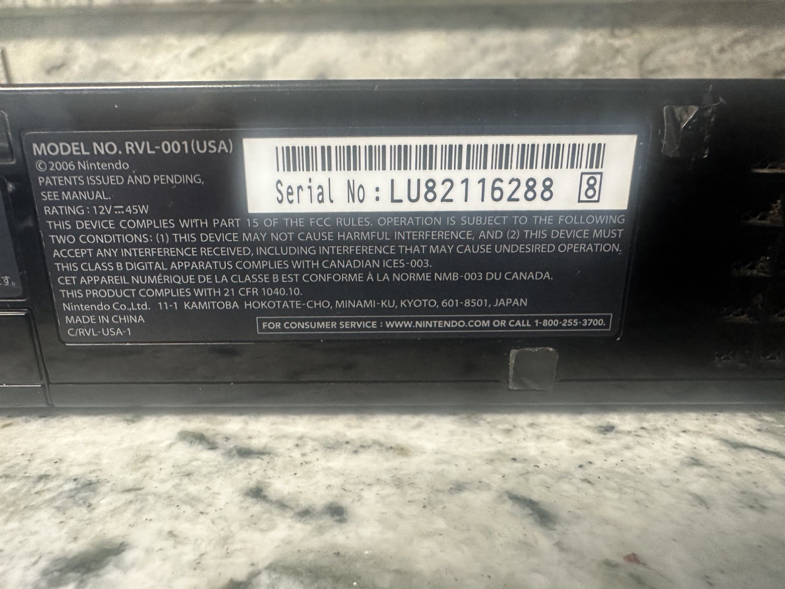 Nintendo Wii Console Black RVL-001 (USA) Console & Cords