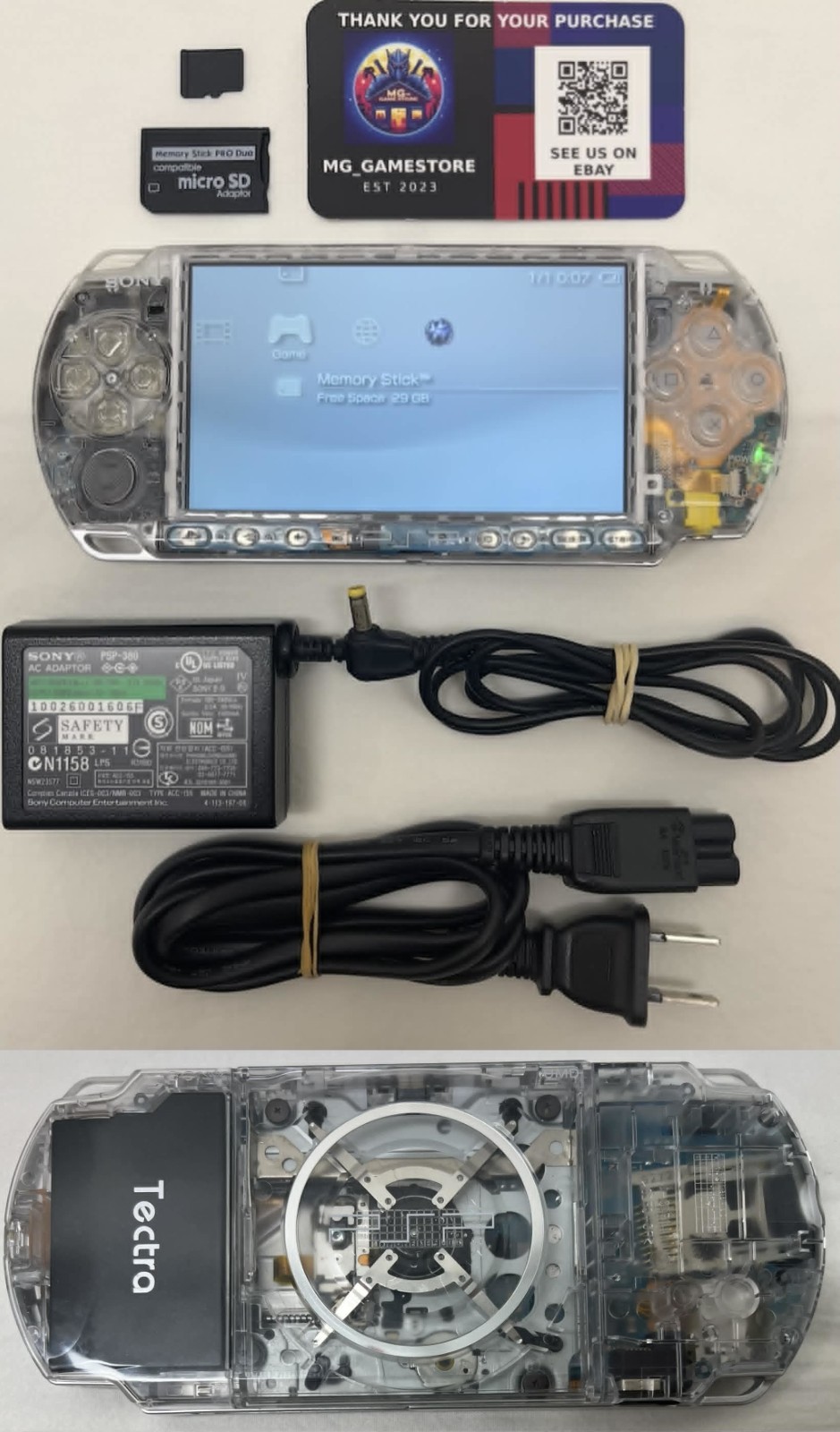 PSP3000 Crystal Clear / IPS Screen / Battery/ Sony Charger / Region Free / 32GB