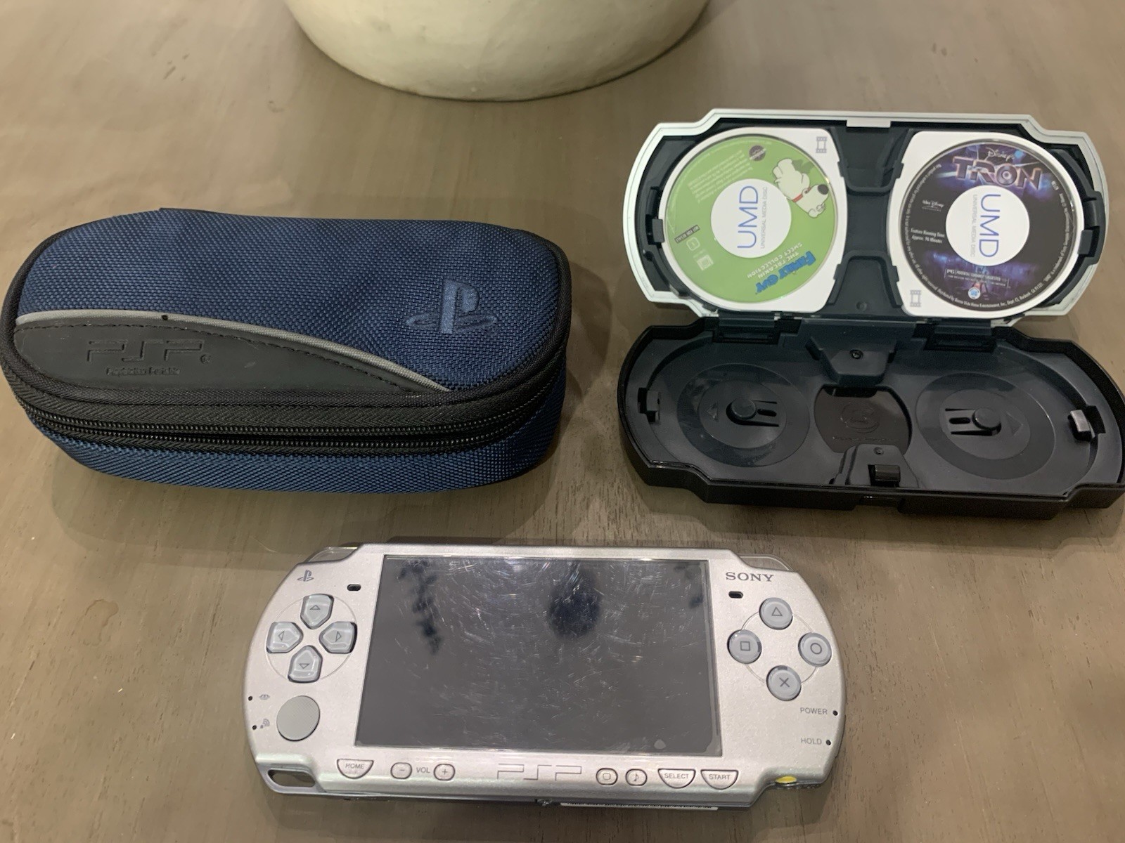 PSP Slim 2001 Silver With Travel Cases Tron And Family Guy