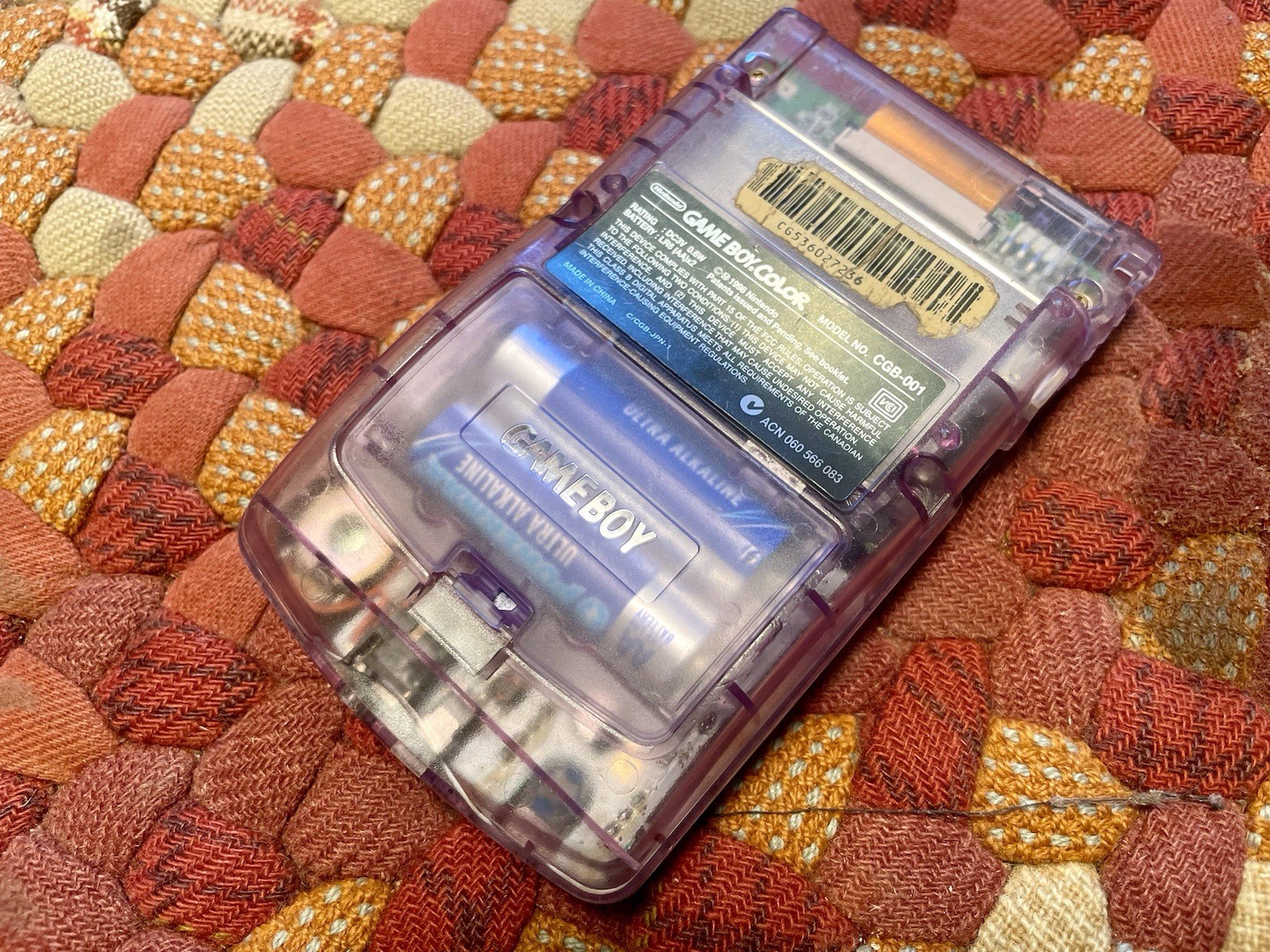 Nintendo Game Boy Color Atomic Purple Clear CGB-001 Handheld Console Works!