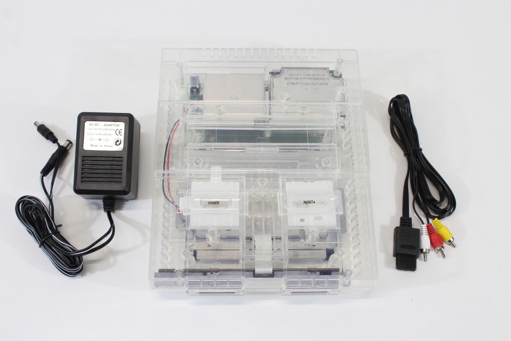 Super Nintendo Transparent Crystal Clear Console SNES SFC Convert AV AC Adapter