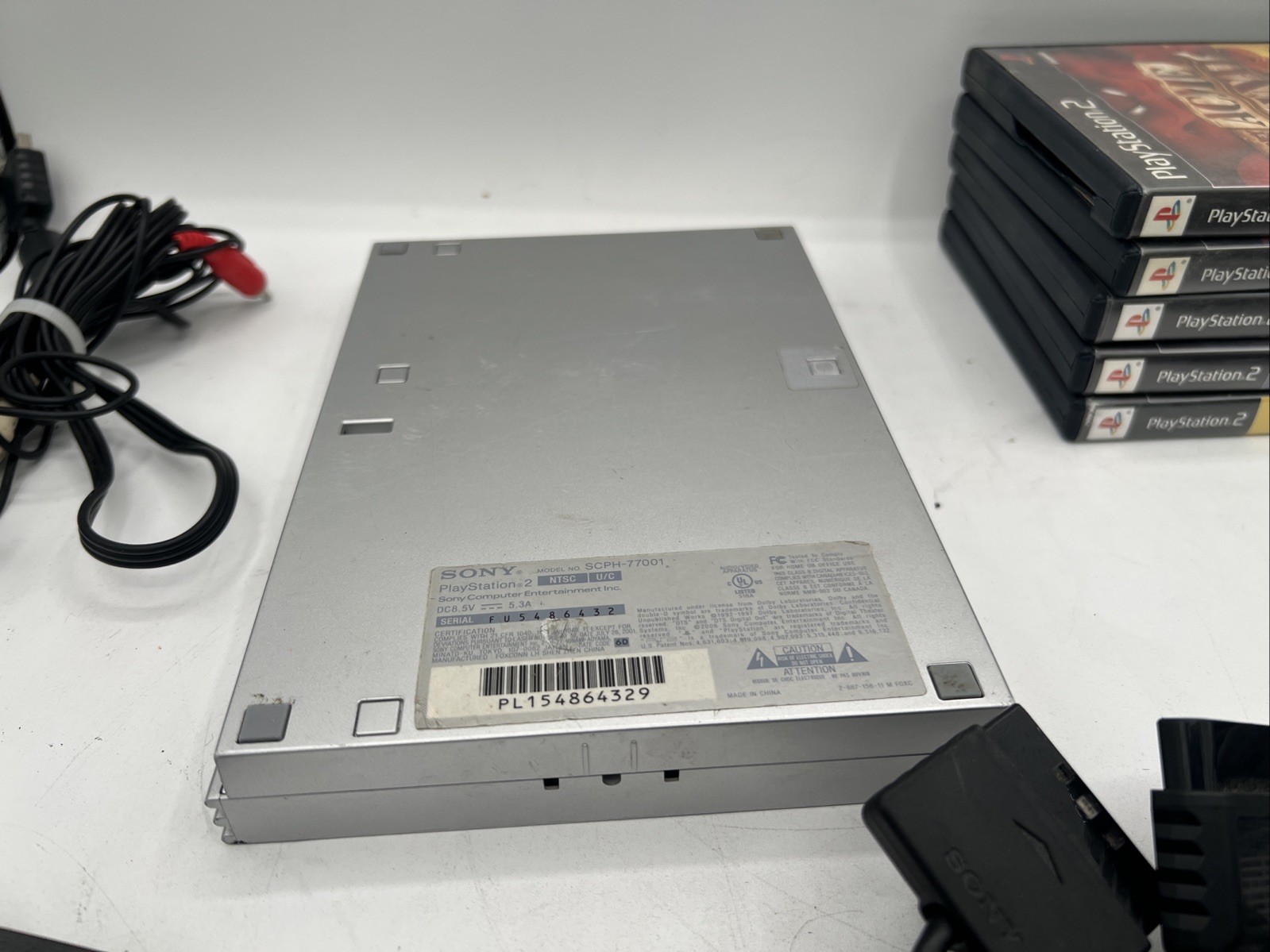Sony PS2 Slim Silver Console Bundle – Console/5 Games/3 Controller/Cables