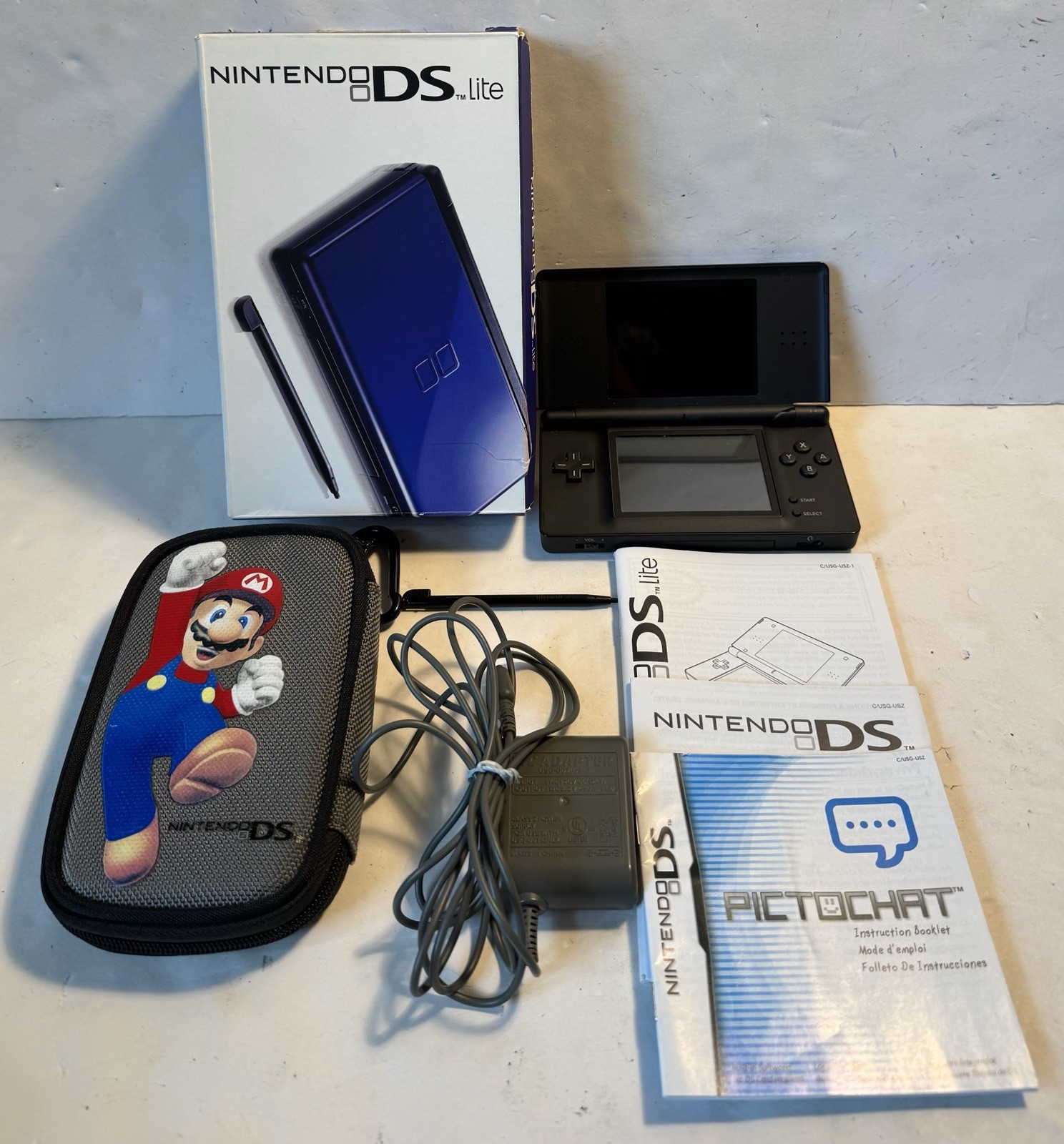 Nintendo DS Lite System Cobalt Blue Black Complete In Box CIB W Case Tested Read