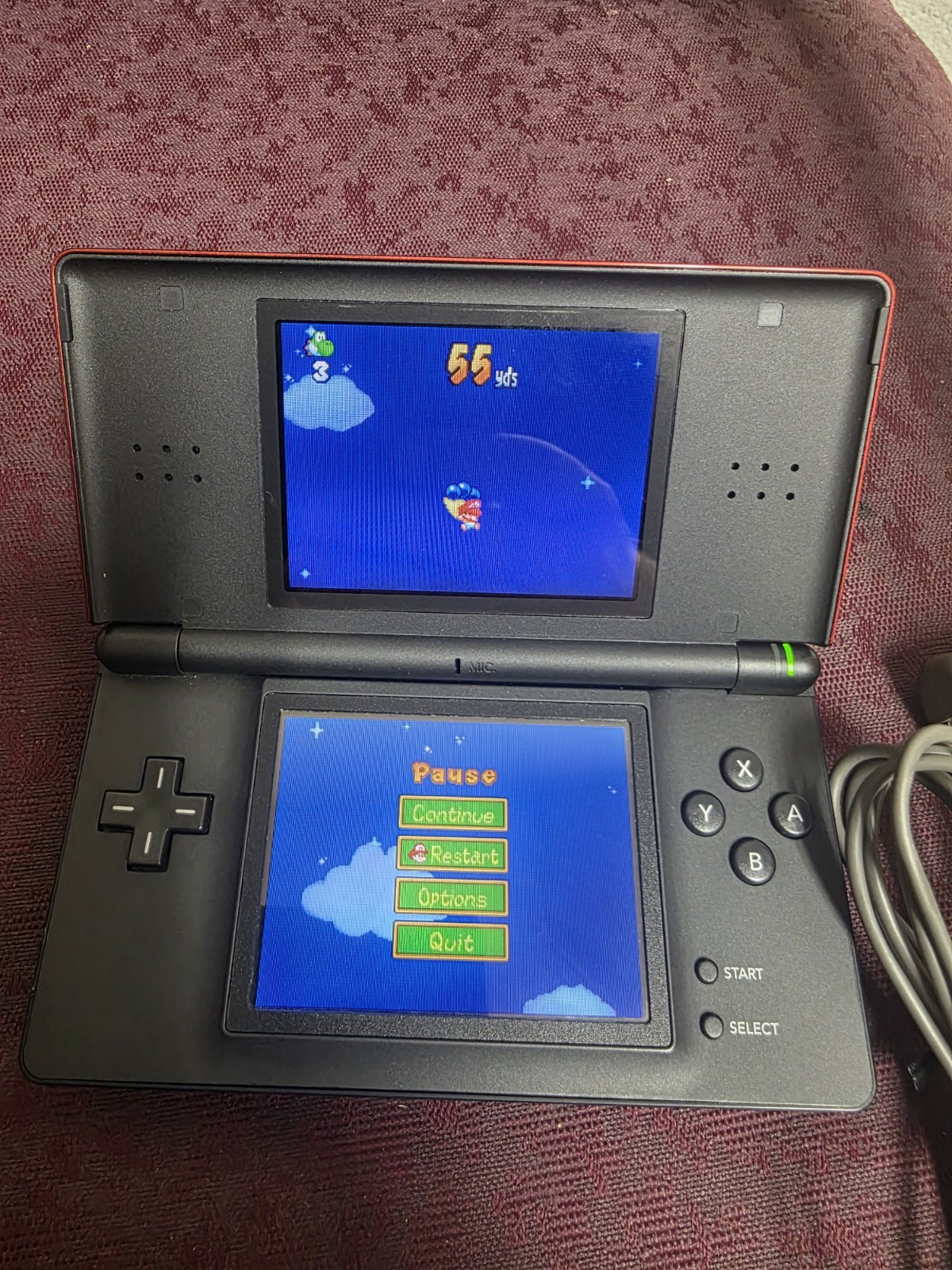 Nintendo DS Lite Crimson-Red/Black W/Yoshi Touch & Go, Stylus, & Charger-Clean!