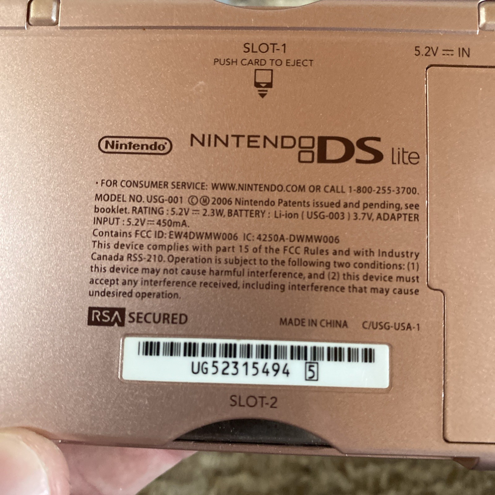 Nintendo DS Lite Metallic Rose Pink Handheld USG-001 W/ Charger Tested USA