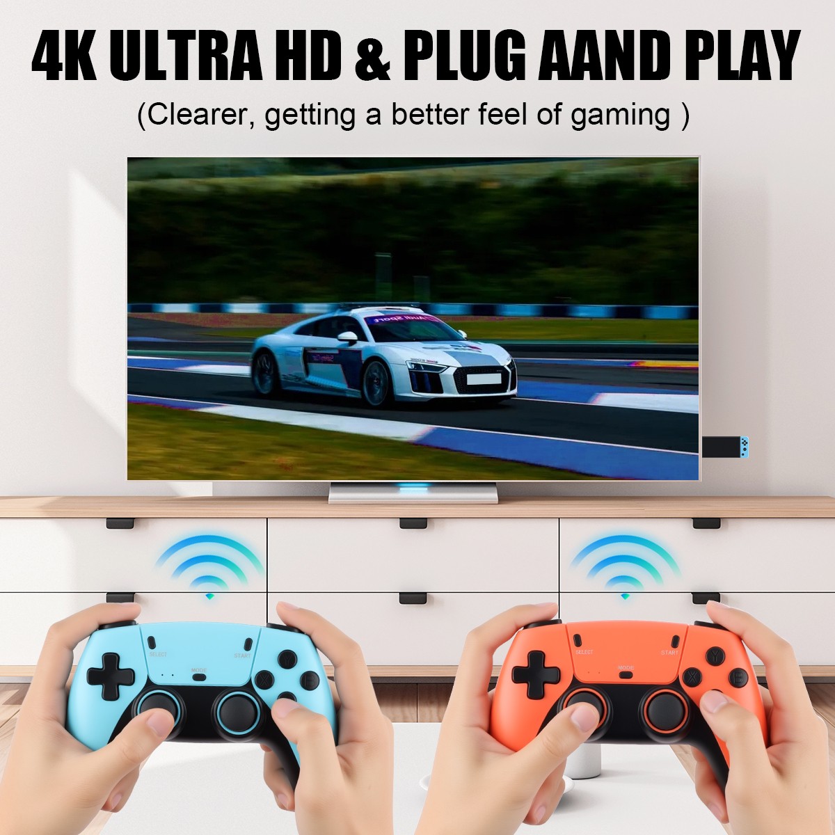 4K Retro Game Console Plug&Play 40000+ Video Game Stick +2x Wireless Controllers