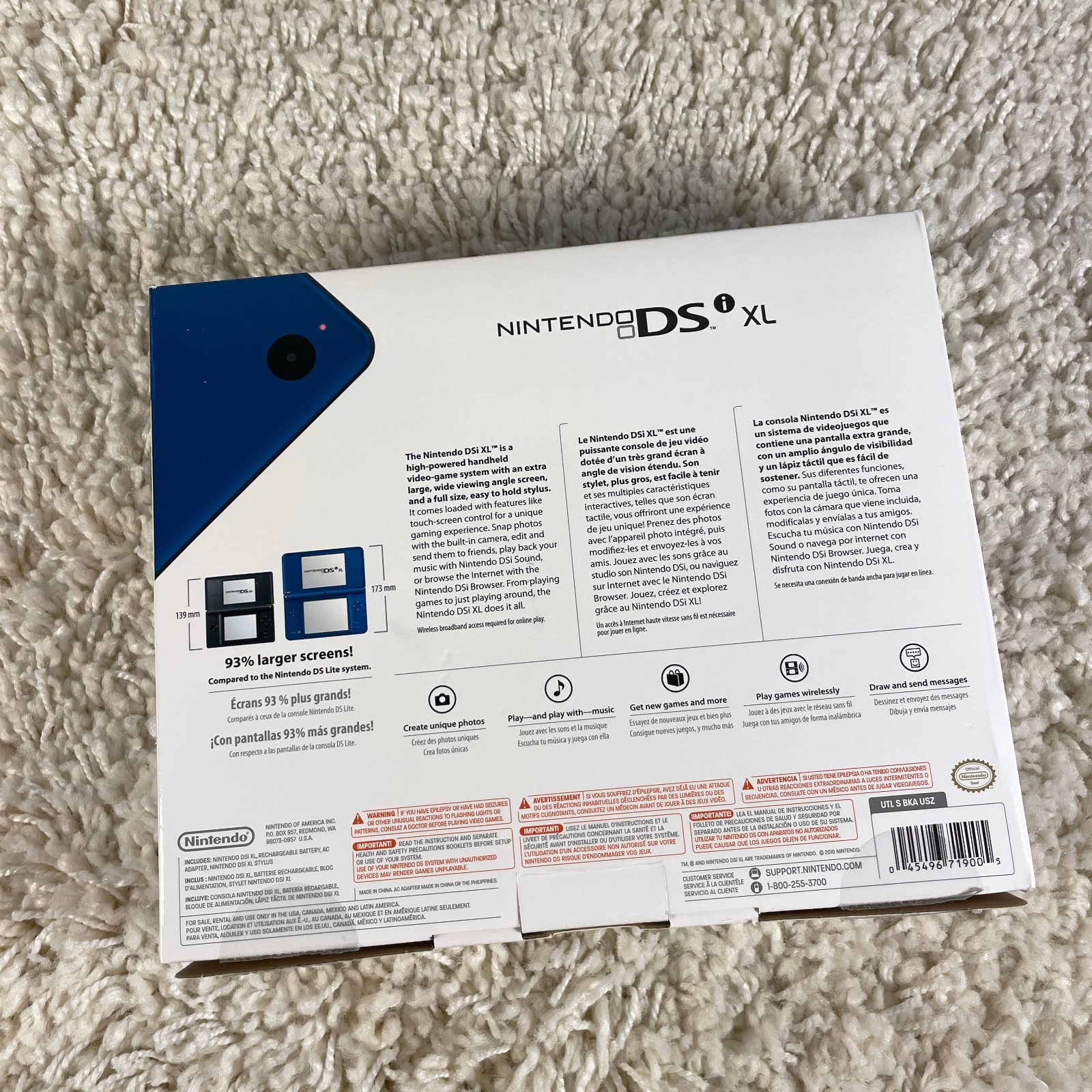 Nintendo DSi XL Midnight Blue Handheld Console System UTL-001 Complete in Box