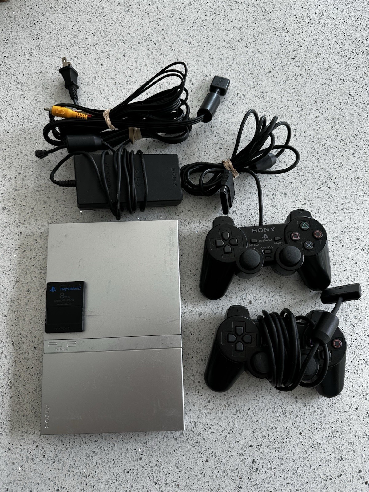 Sony PlayStation 2 Slim PS2 Silver SCPH-77001 Bundle w/ 2 Controllers, 8MB Card