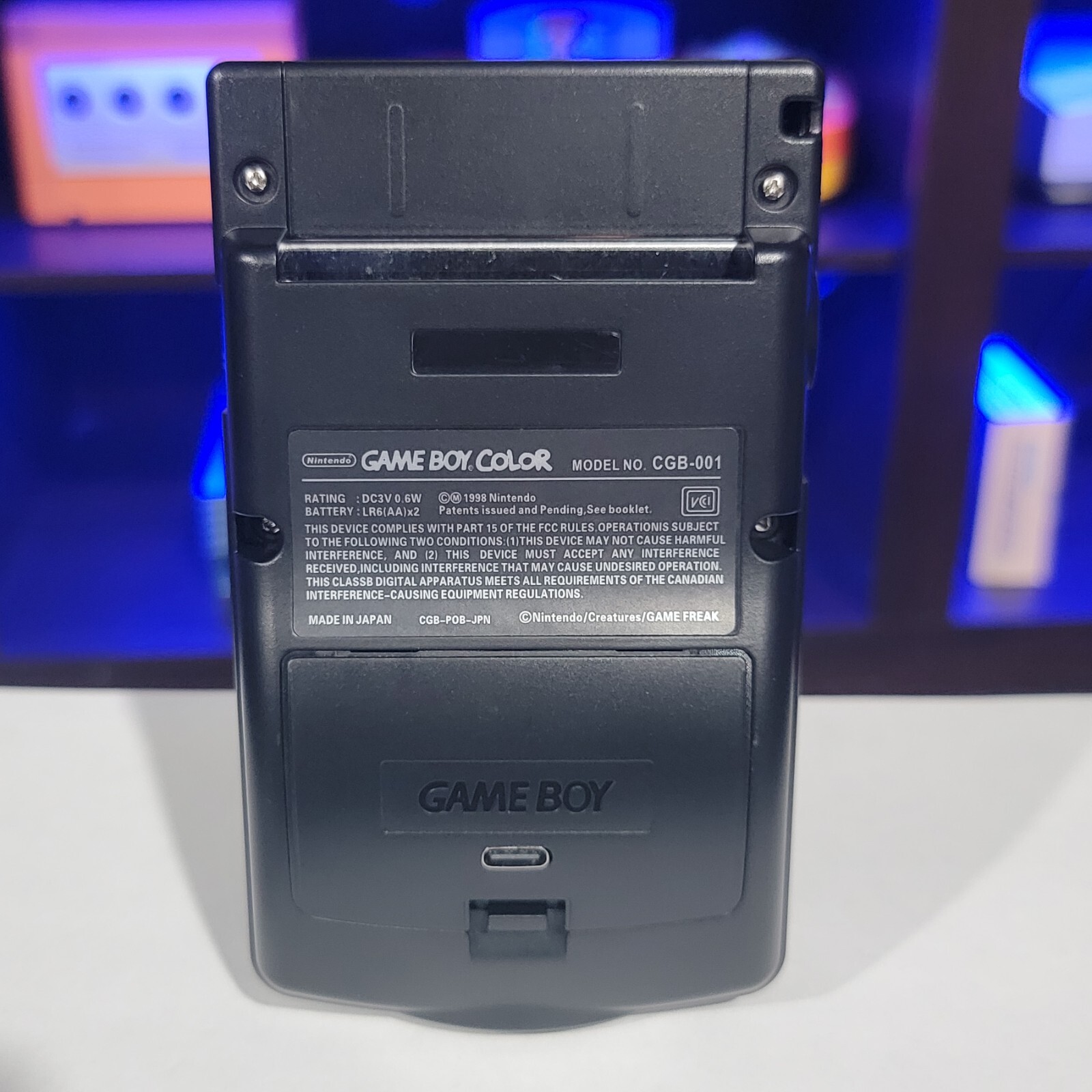 Black Gameboy Color Console OLED Touch Screen And USB-C Rechargeable Battery Mod