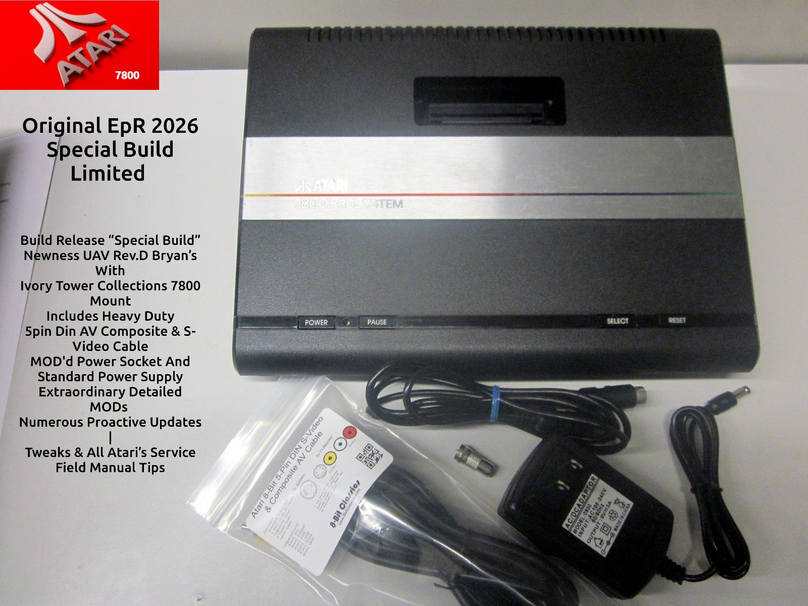 Atari 7800 Origial EpR Reconditioned MUAV With PS MOD & New Power Adapter