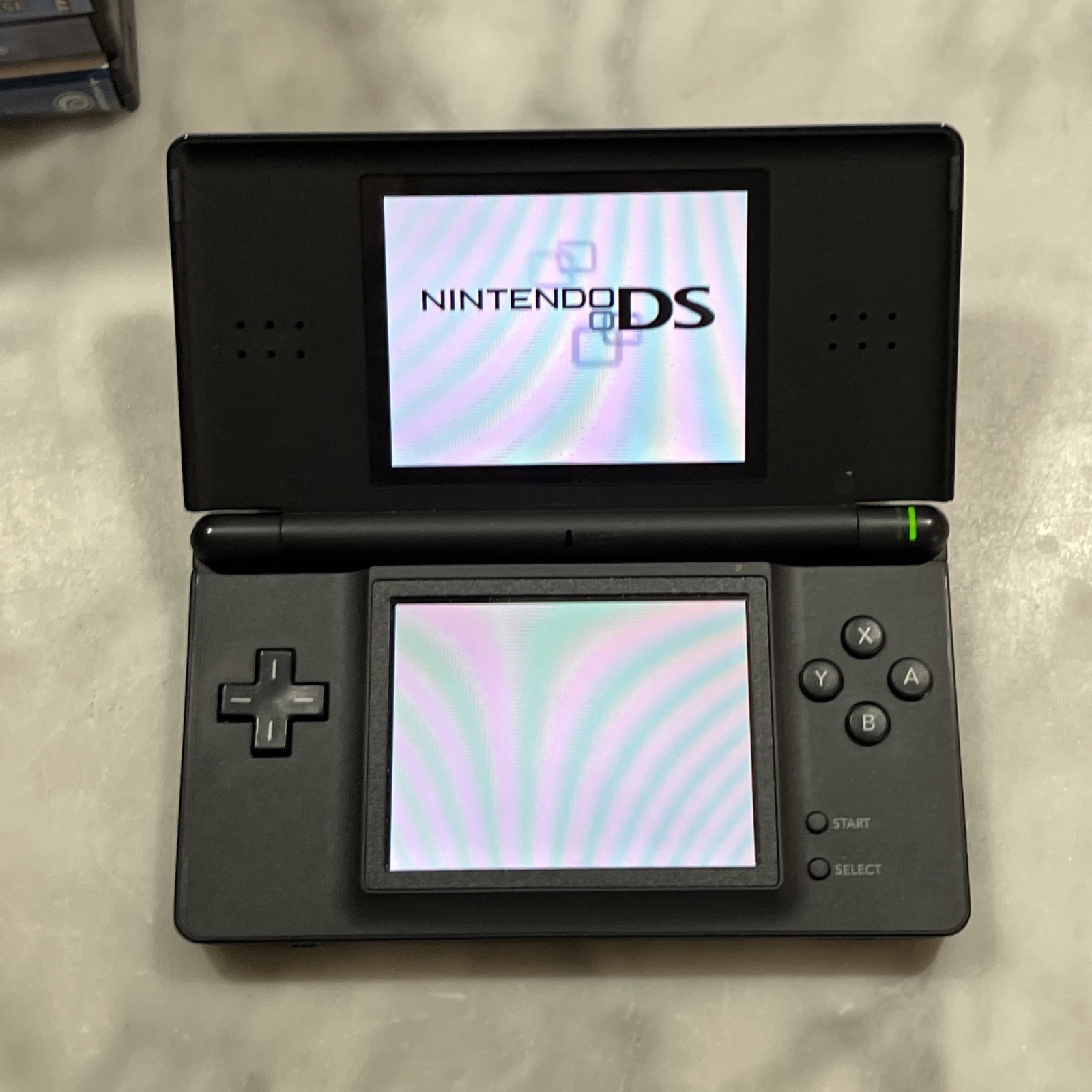 Nintendo DS Lite Cobalt Blue Console Bundle 9 Games New Battery Charger Cases