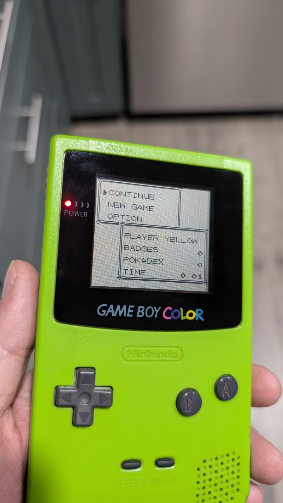 Nintendo Game Boy Color CGB-001 Lime Green w/ Pokemon Yellow & Pikachu Game Bag