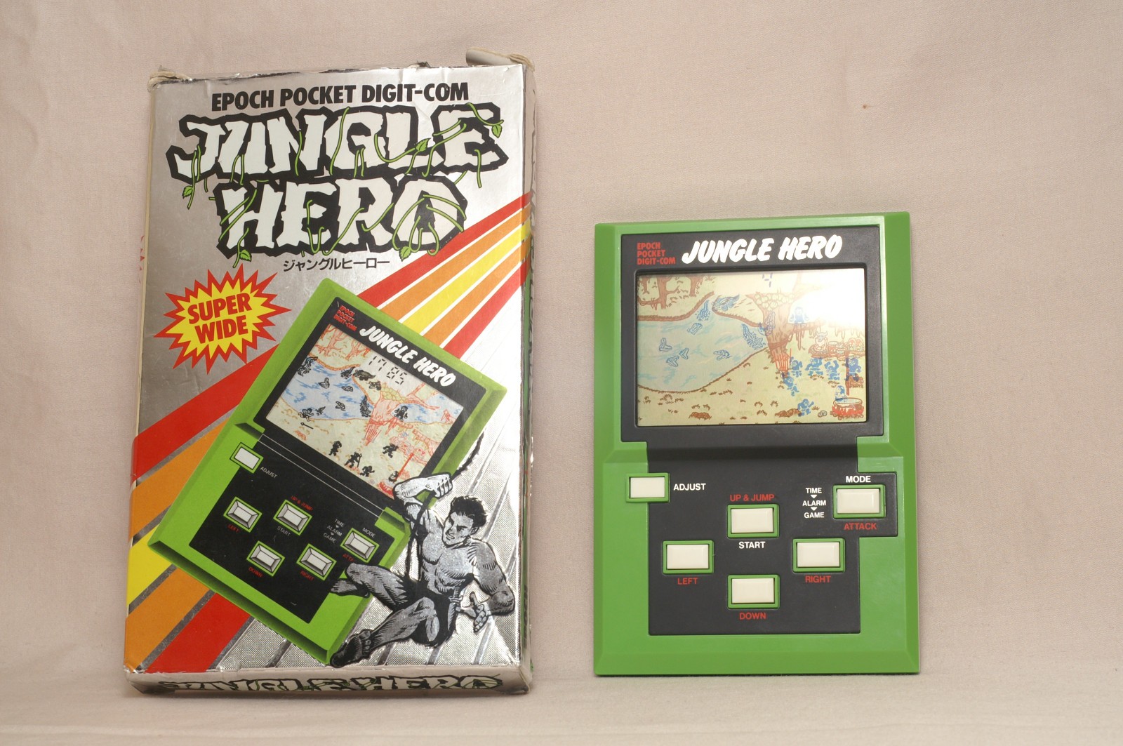 Vintage 1983 JUNGLE HERO Epoch Handheld LCD Video Game TESTED Clean with Box