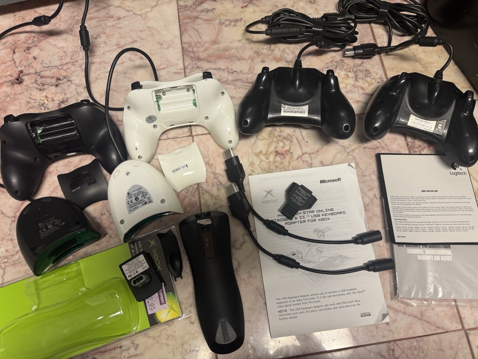 Original Xbox Bundle 320GB Samsung Logitech 4 Controllers DVD Remote USB Games