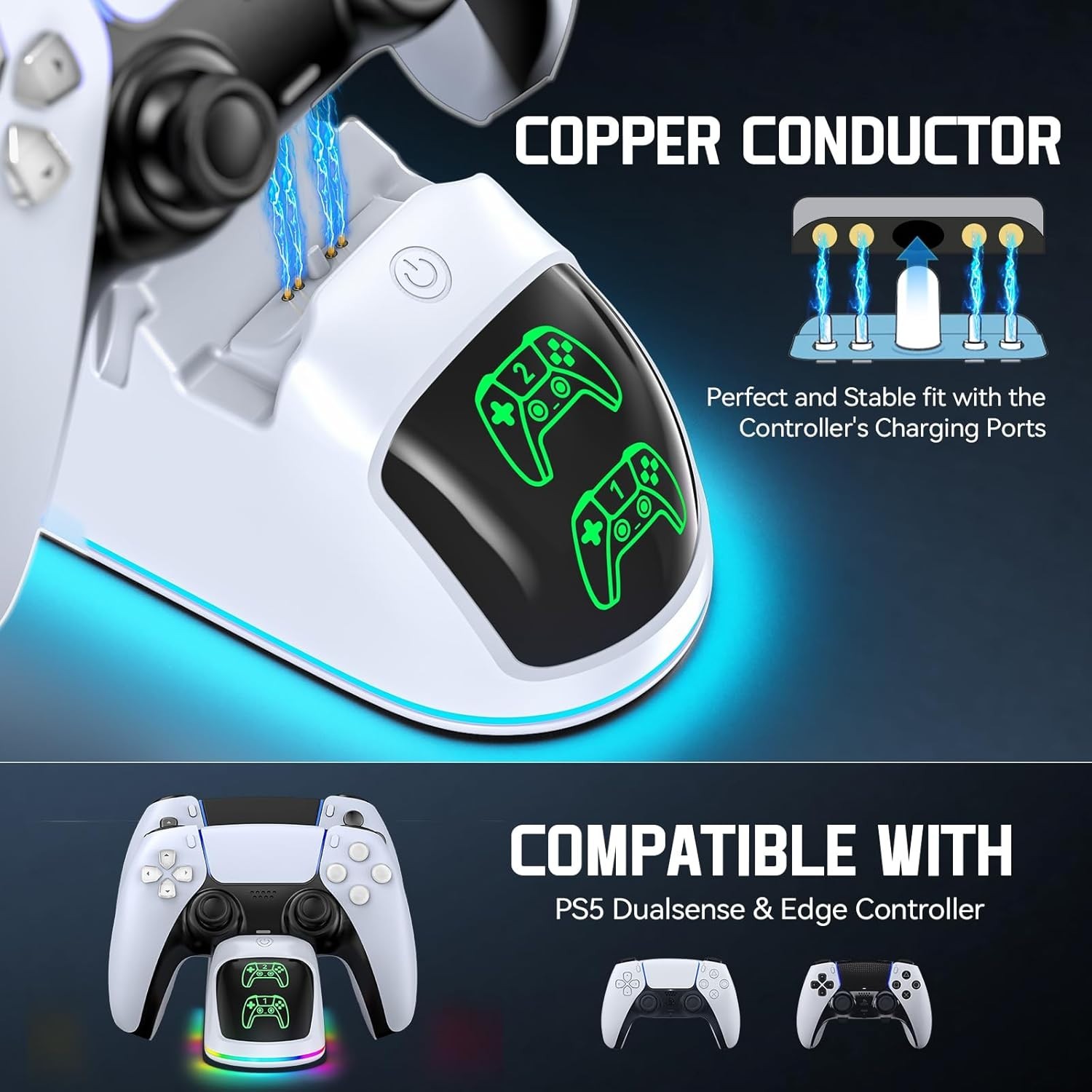 Gaming PS5 Controller Charger Dual Charging Station Dual USB Fast Charging