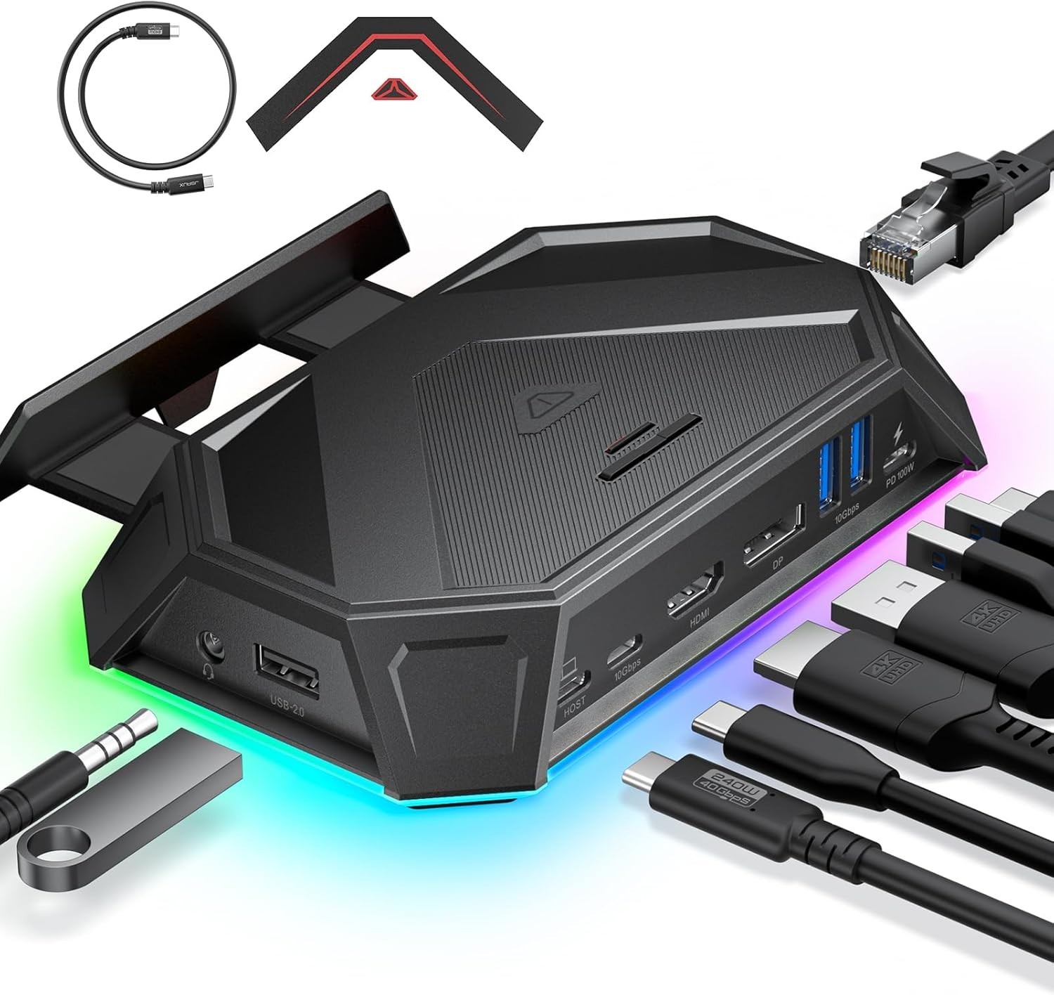 Steam Deck OLED/ROG Ally 12-in-1 RGB Dock, 4K@120Hz HDMI DP, 10Gbps USB