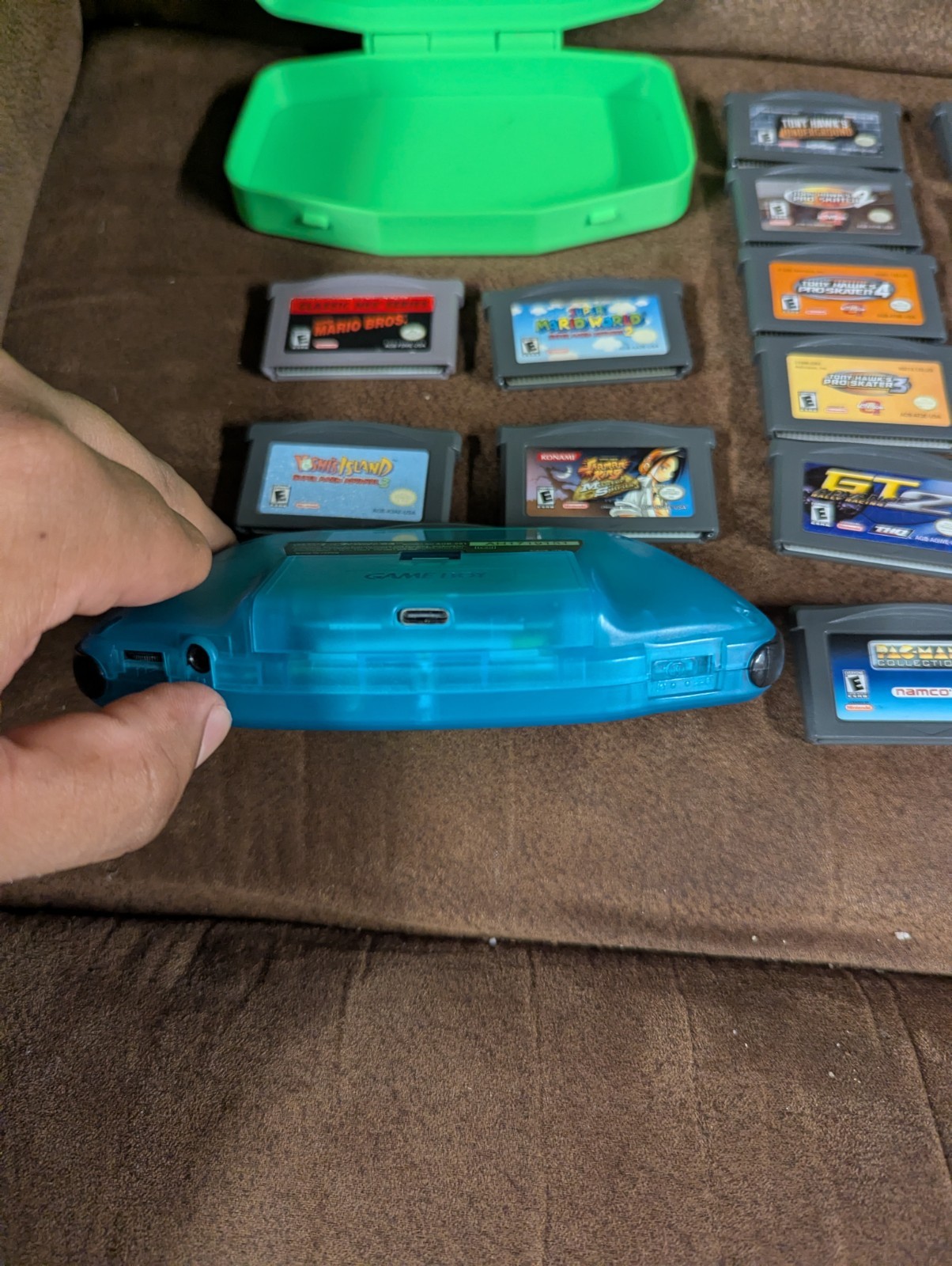 Nintendo Gameboy Advance GBA AGB BACKLIT Bright Screen IPS Glacier Blue 15 Games