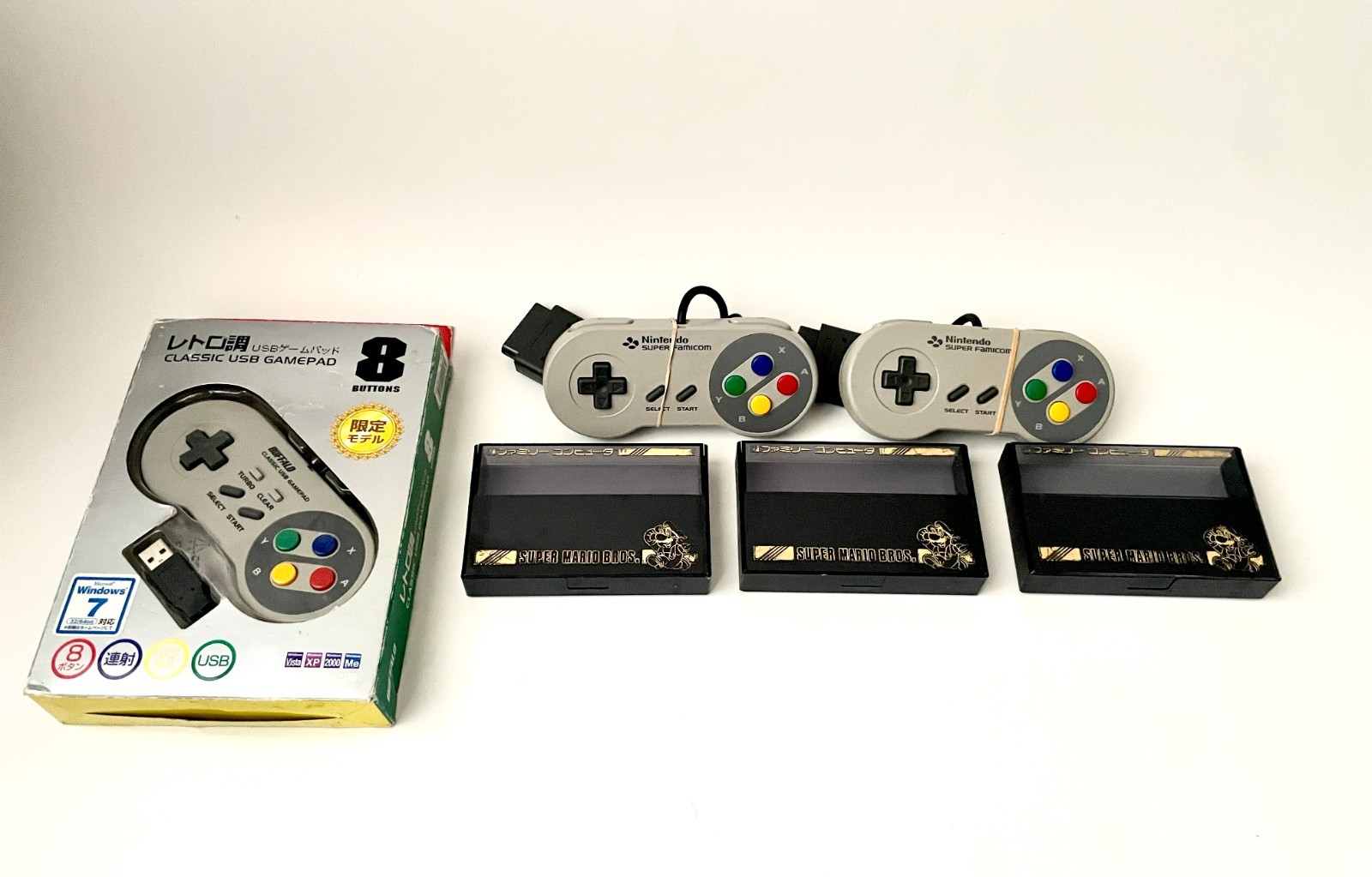 Nintendo Famicom Game Lot Mario Bros 3 TMNT USB Controller Cases Japan Set