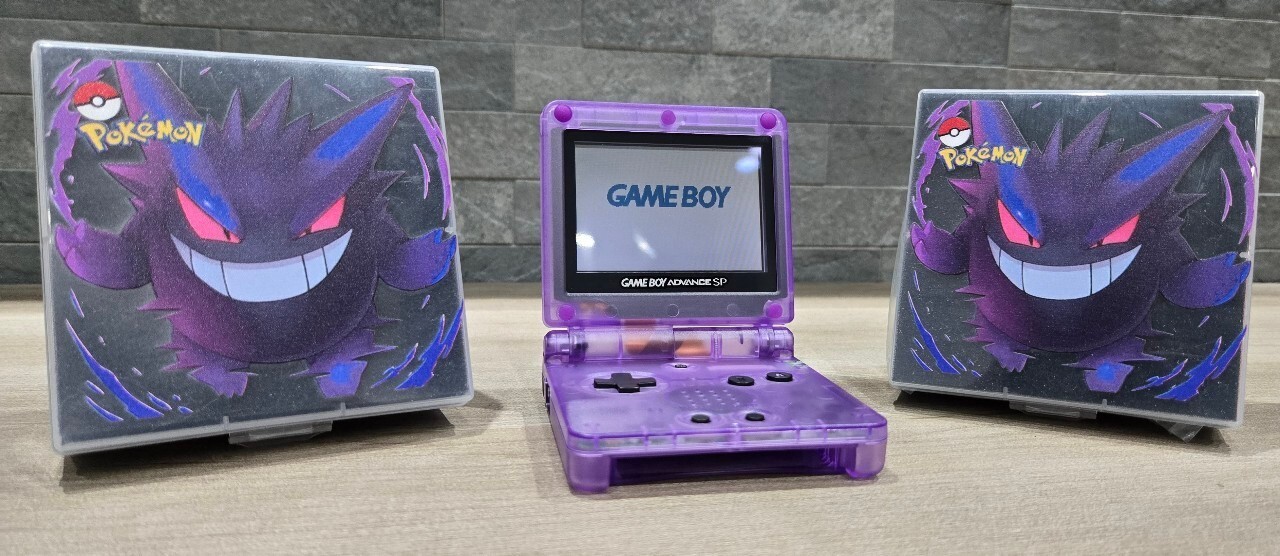 Nintendo Gameboy Advance SP Gengar Pokémon Reshell *Glass Screen & New Battery*