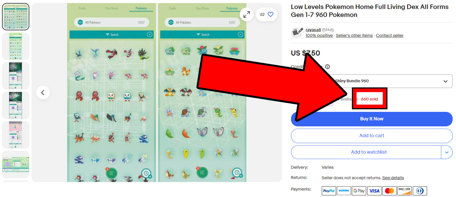 Low Levels Pokemon Home Full Living Dex All Forms Gen 1-7 960 Pokemon⚡