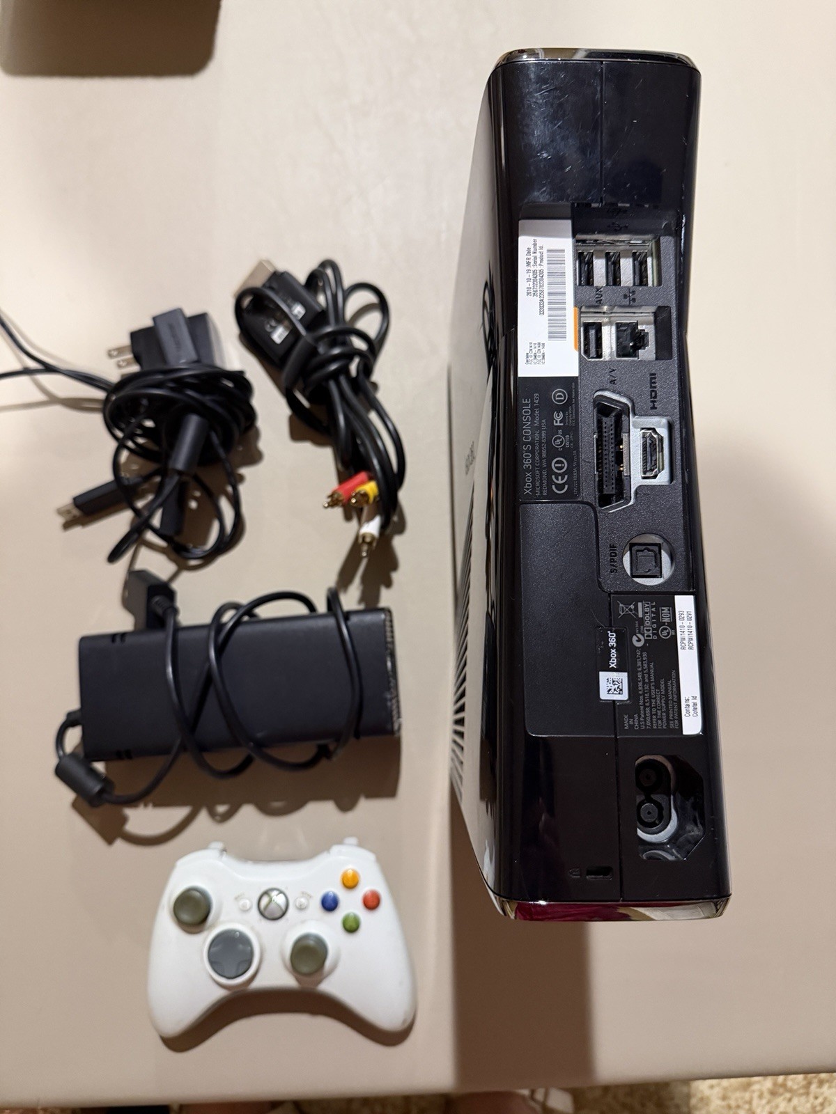 Microsoft Xbox 360 Slim 250GB Black Console, White Controller And Cords(NTSC)
