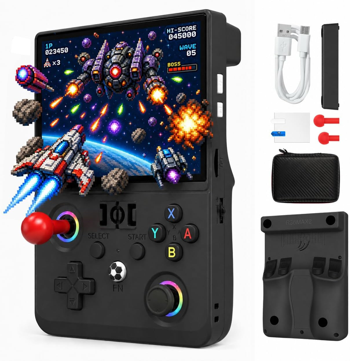 R36MAX II Retro Handheld Game Console, 4.5-Inch 1024X768 IPS Screen, 128GB 22000