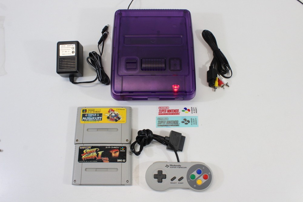 Nintendo Super Famicom Clear Purple Console SFC Controller AC AV Mario Kart SNES