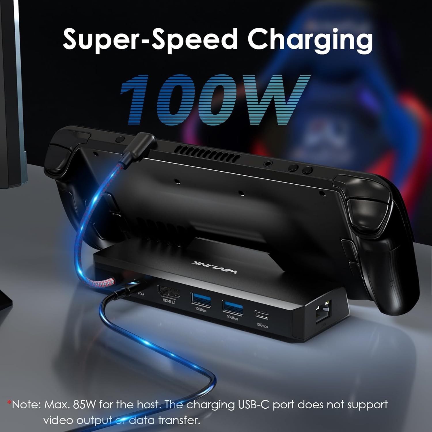Compact 6-in-1 Docking Station for Steam Deck – 4K HDMI, 100W Charger Included