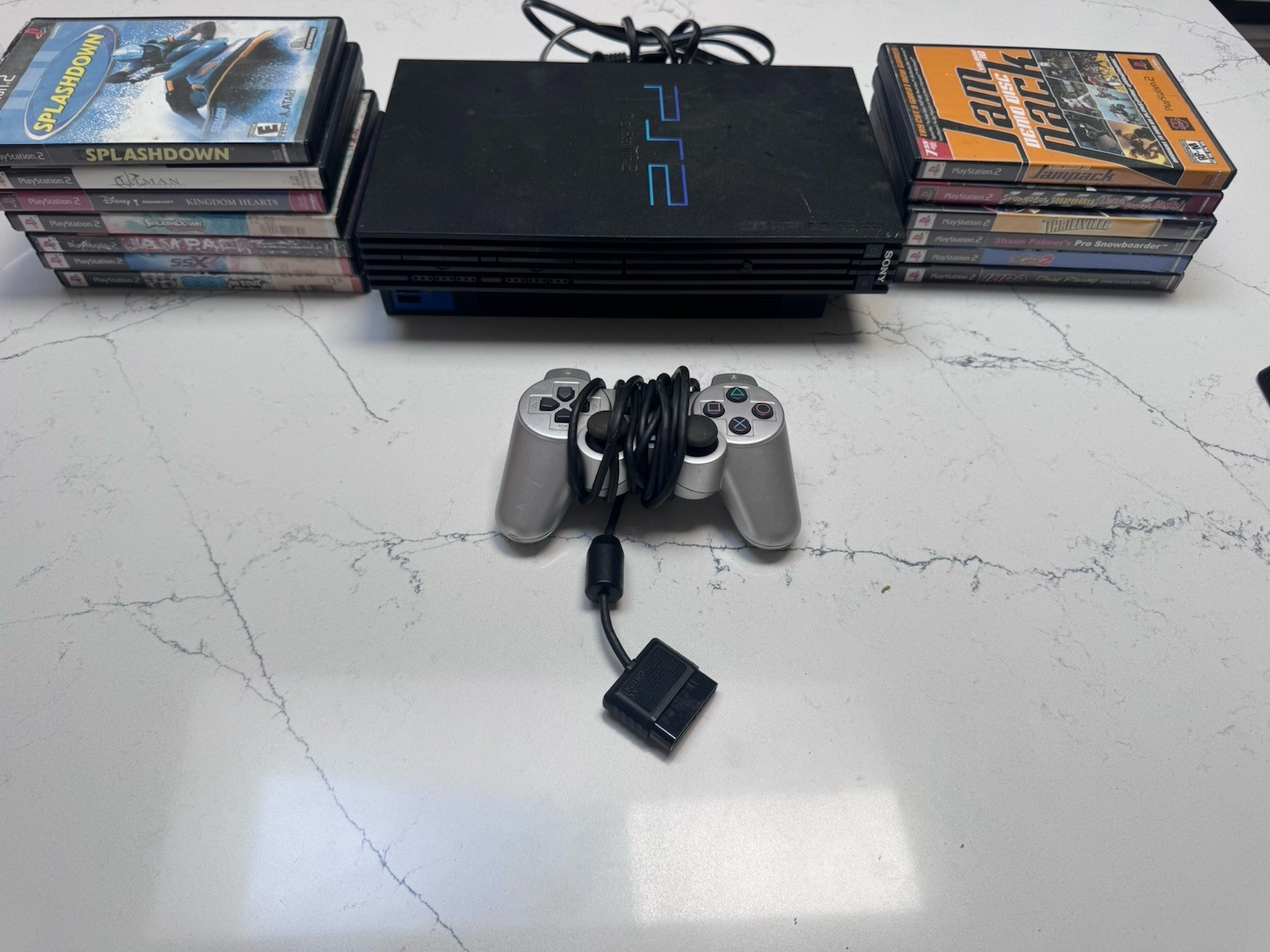 Sony PlayStation 2 PS2 Fat Console 13 Game Lot Silver Controller