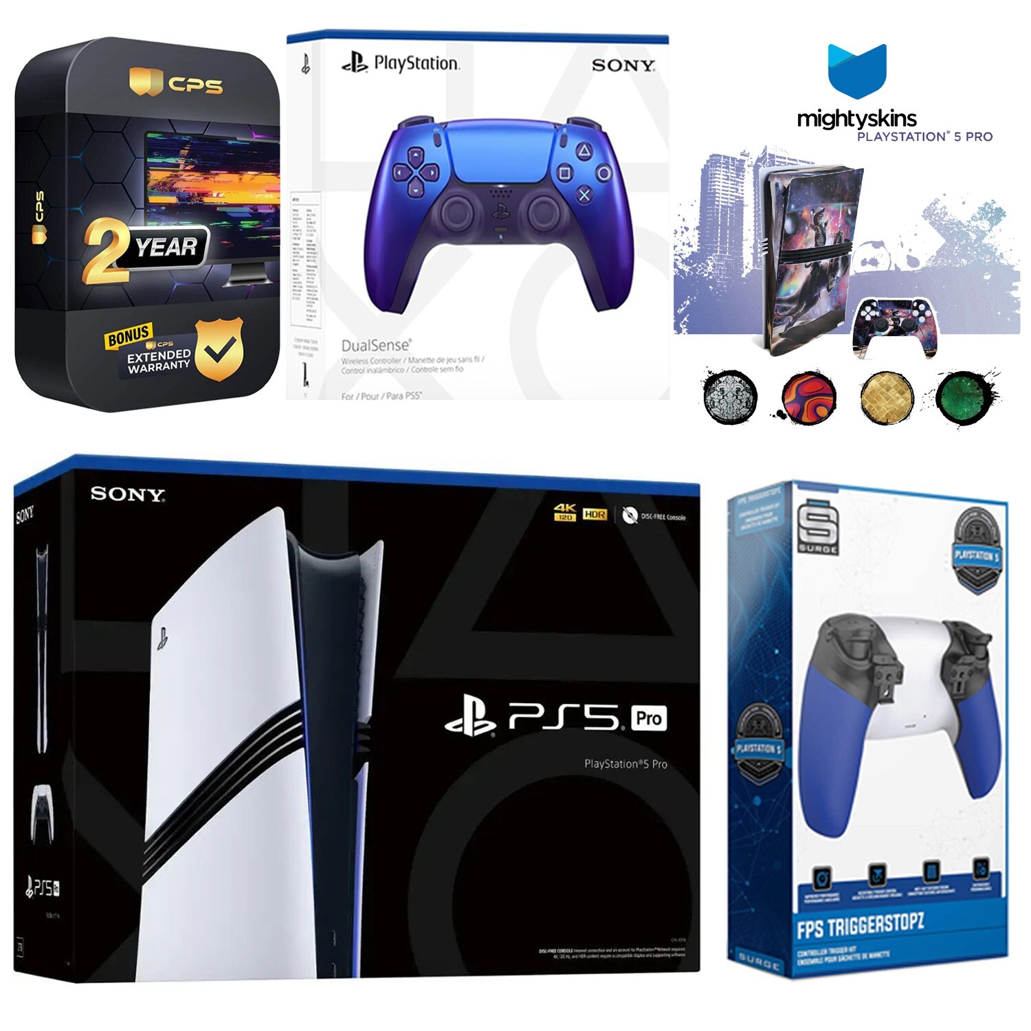 Sony PS5 Pro + Controller, Trigger Kit, MightySkins Code, 2 Year Warranty