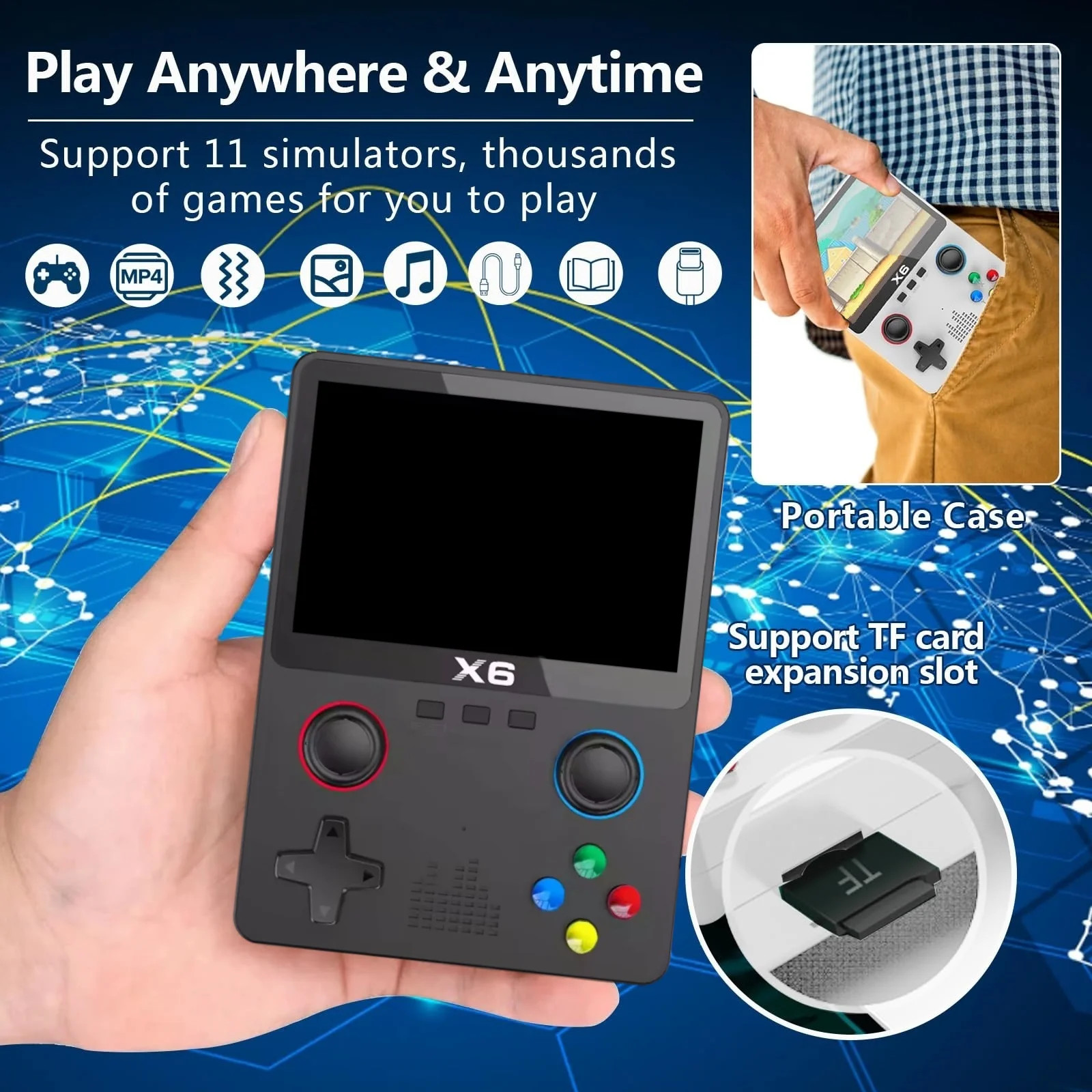 New – X6 Handheld Video Game Console 3.5 In 10000 Games Supports Expansion Cards
